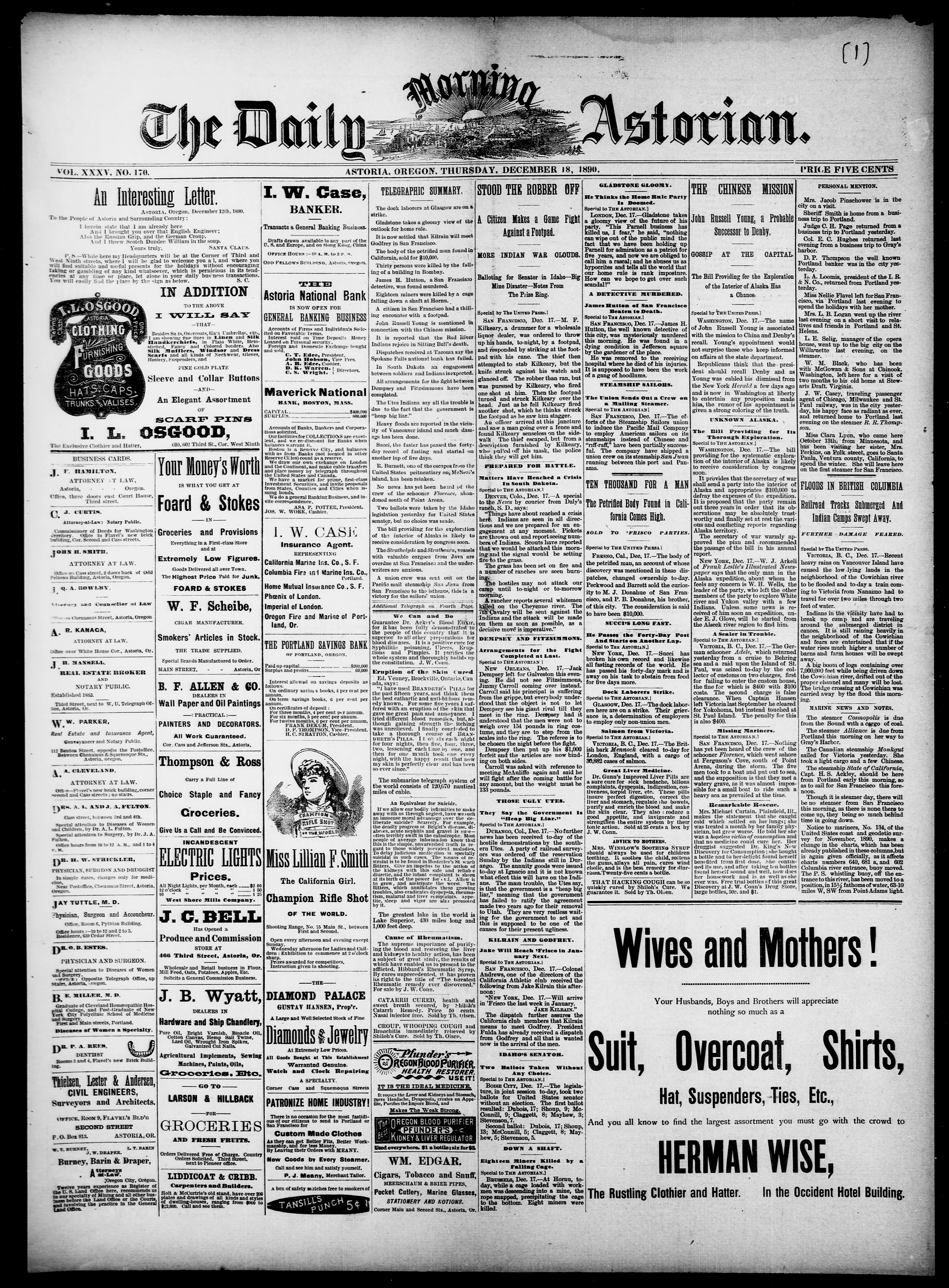 Image 1 of The daily morning Astorian (Astoria, Oregon), December 18, 1890