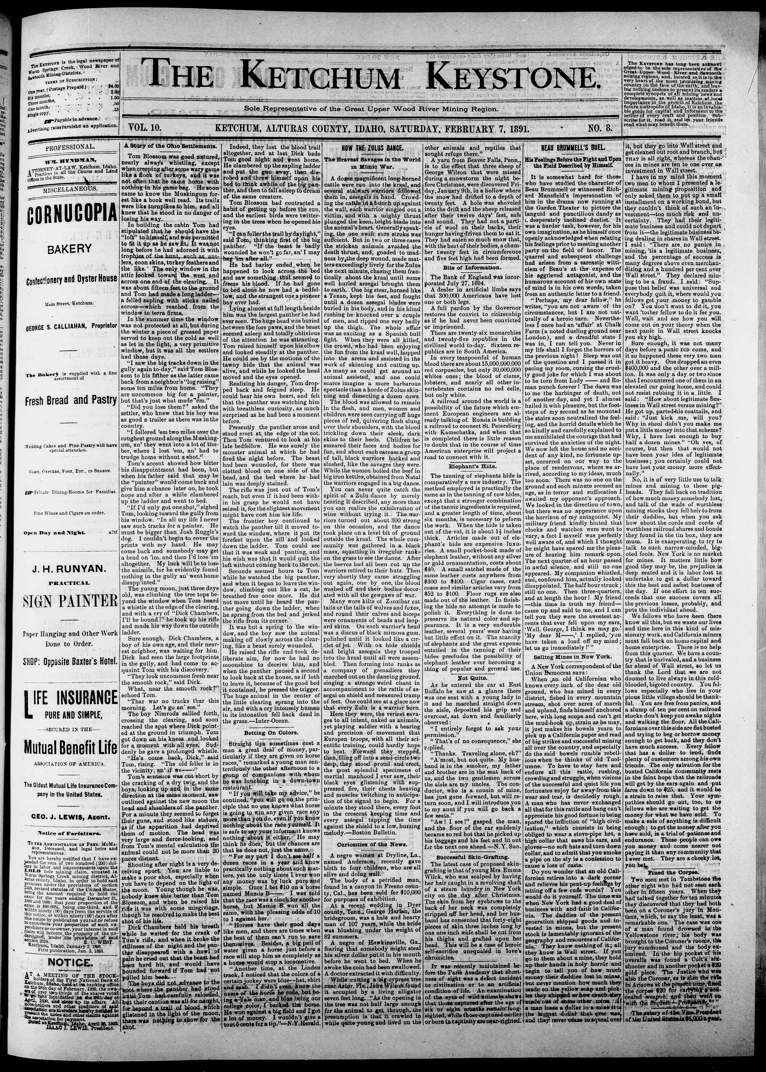 Image 1 of The Ketchum keystone (Ketchum, Idaho), February 7, 1891