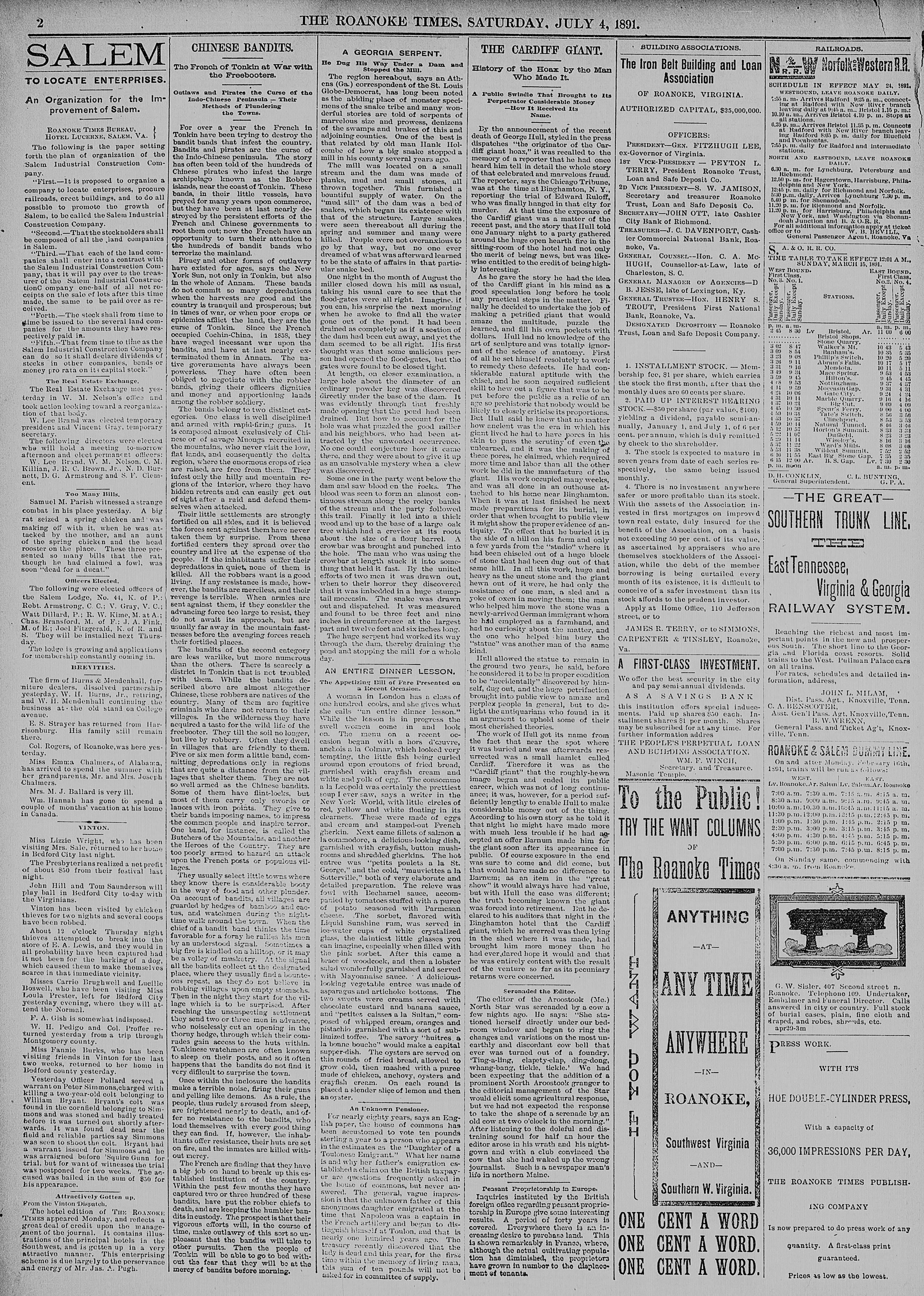 Image 2 of The Roanoke times (Roanoke, Va.), July 4, 1891
