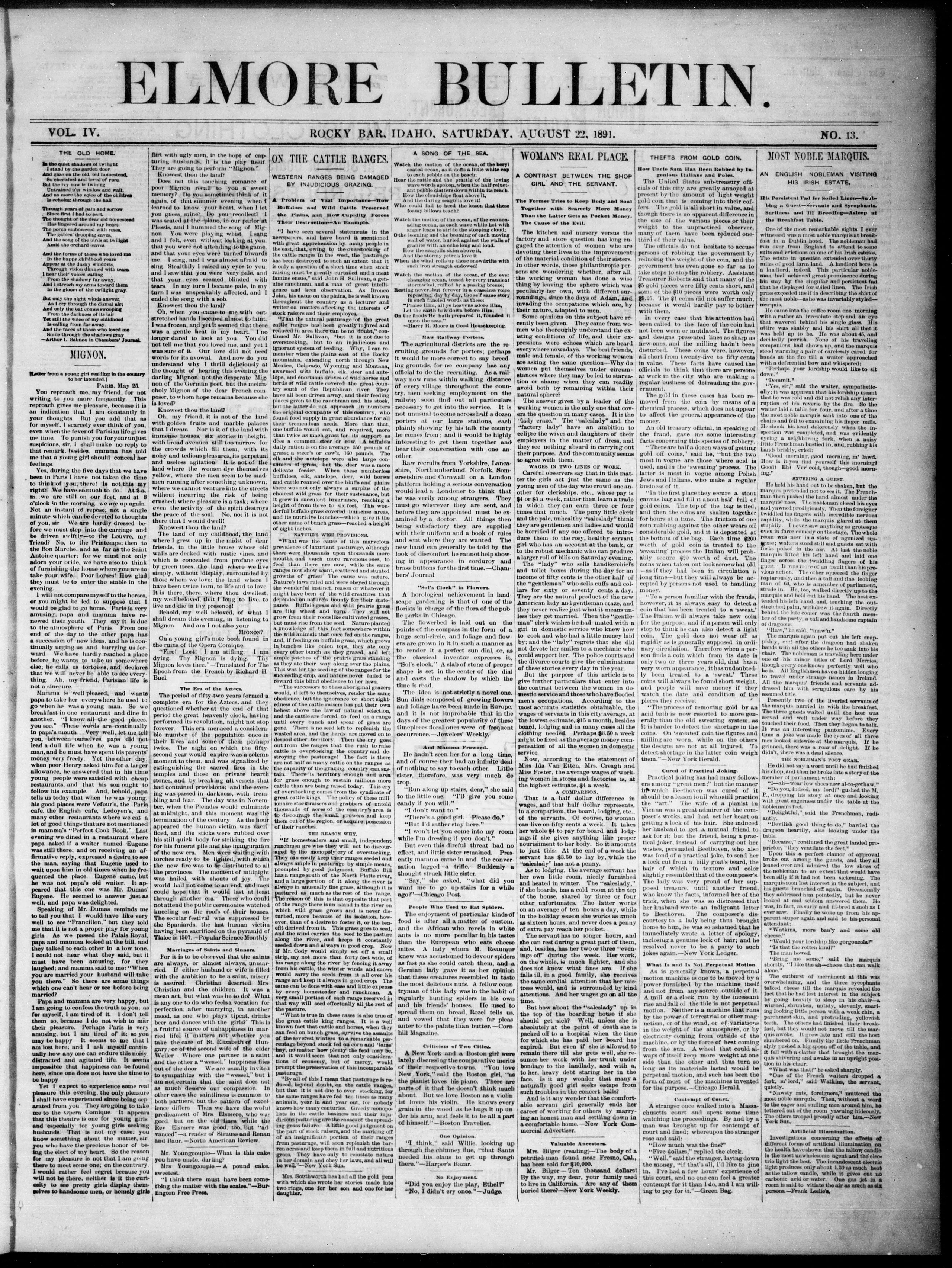 Image 1 of Elmore bulletin (Rocky Bar, Idaho), August 22, 1891