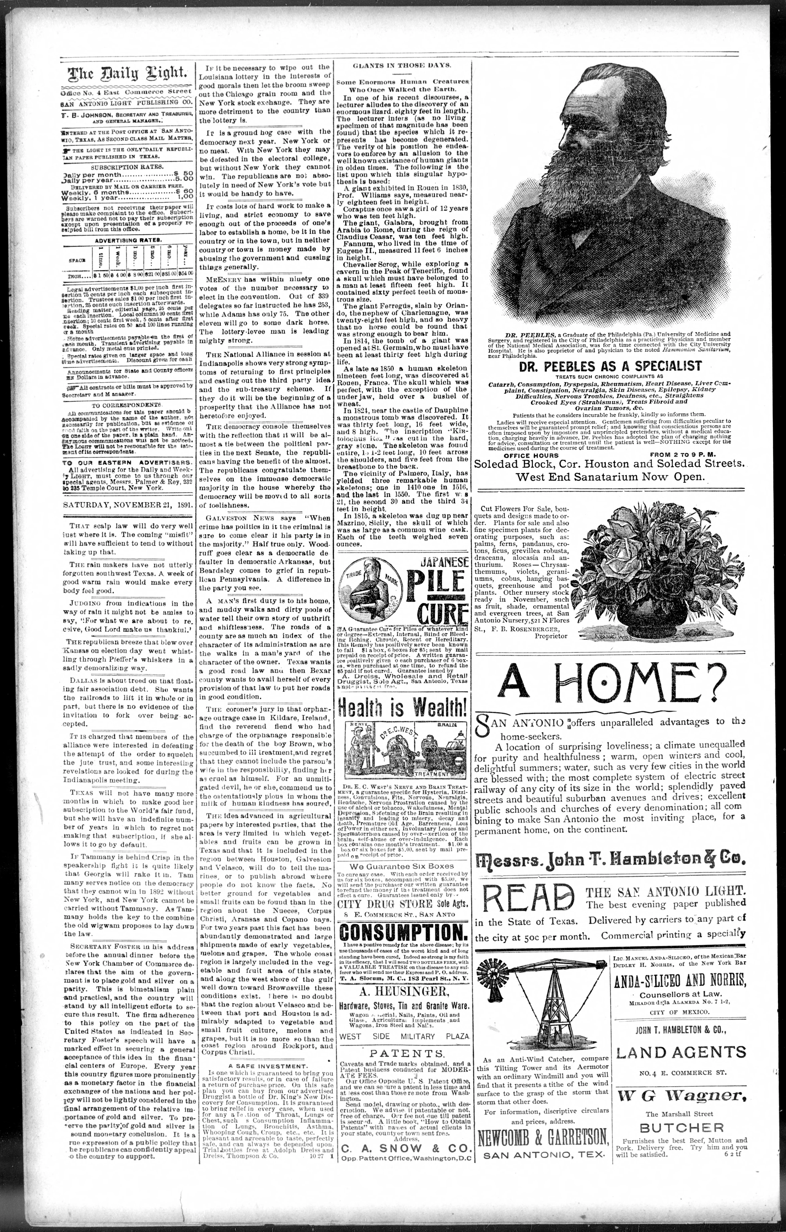 Image 2 of San Antonio daily light (San Antonio, Tex.), November 21, 1891