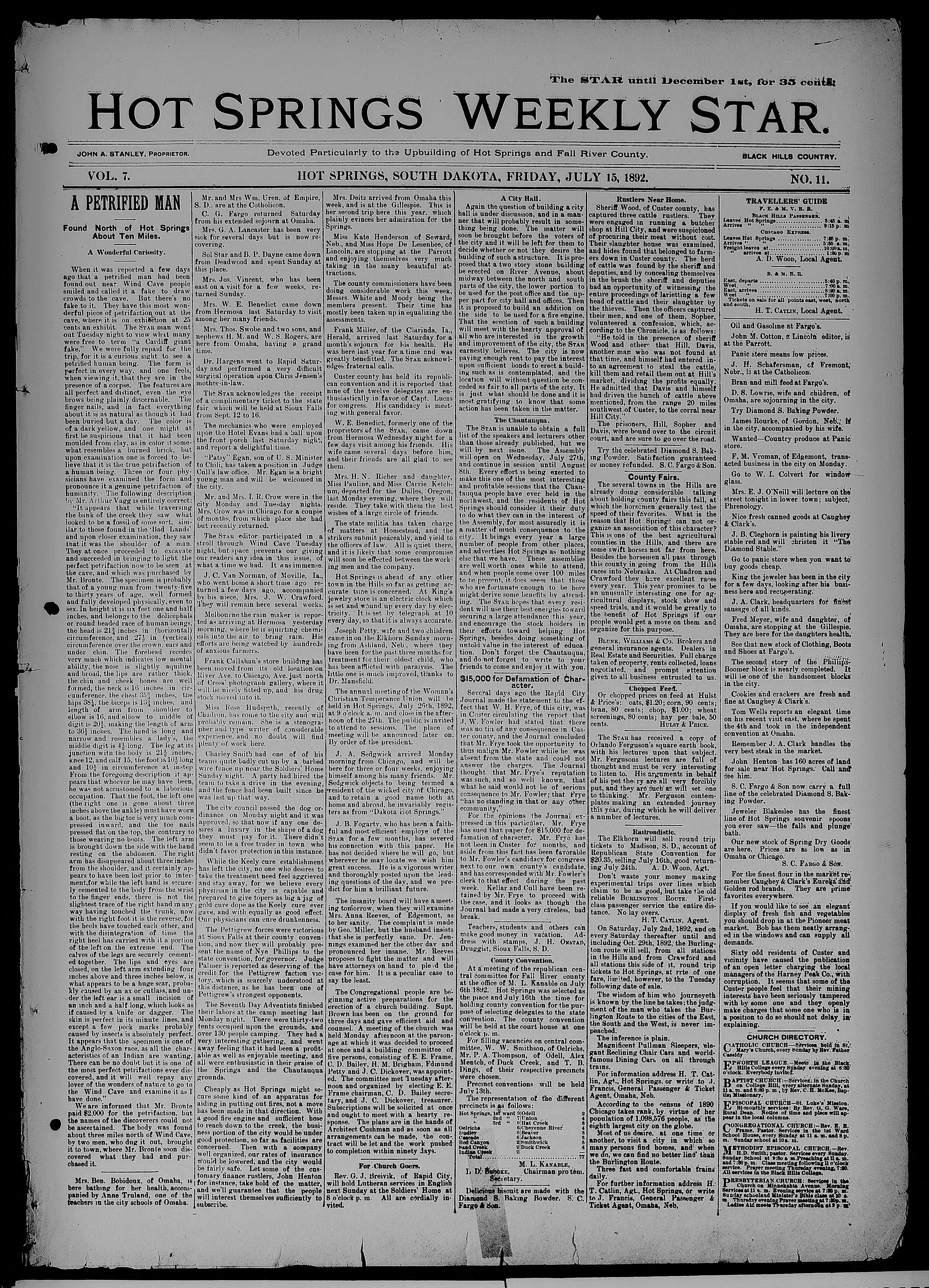Image 1 of Hot Springs weekly star (Hot Springs, S.D.), July 15, 1892