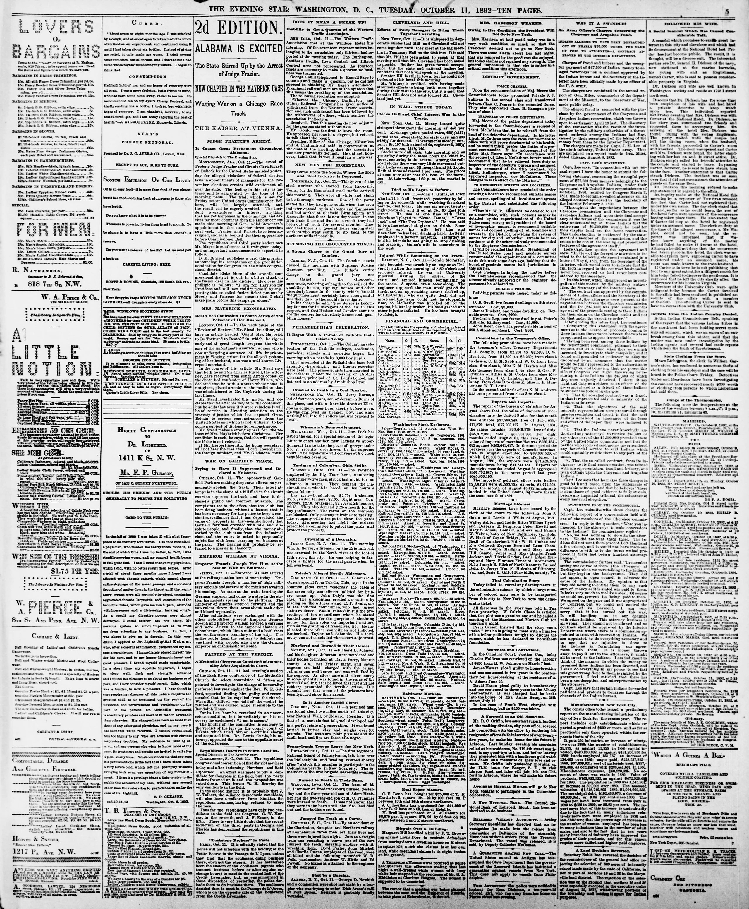 Image 5 of Evening star (Washington, D.C.), October 11, 1892