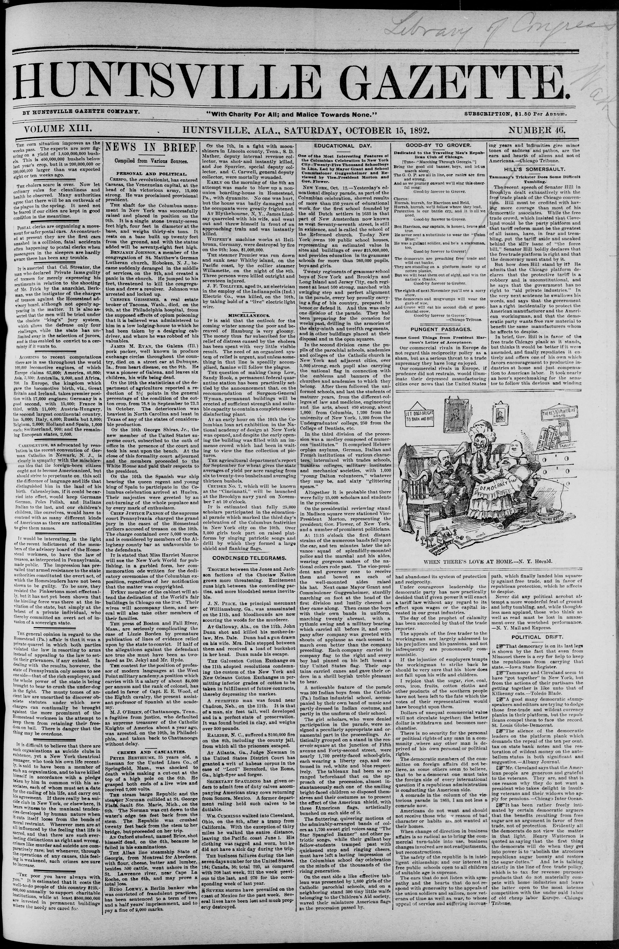 Image 1 of Huntsville gazette (Huntsville, Ala.), October 15, 1892