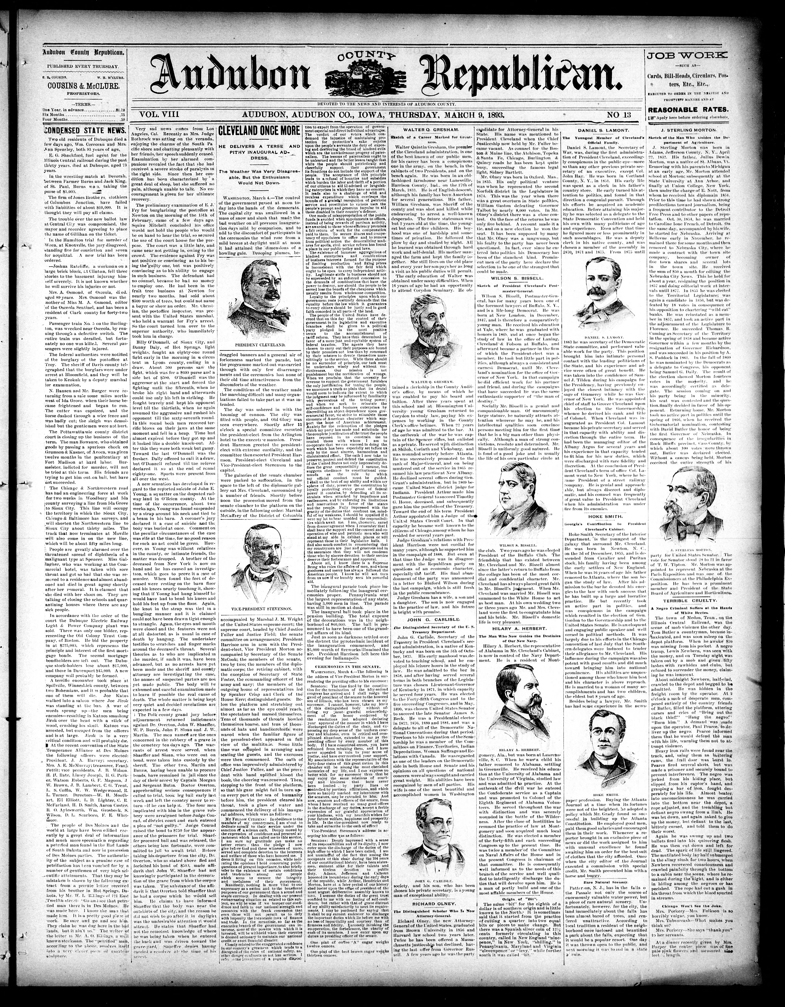 Image 1 of Audubon County Republican (Audubon, Audubon Co., Iowa), March 9, 1893