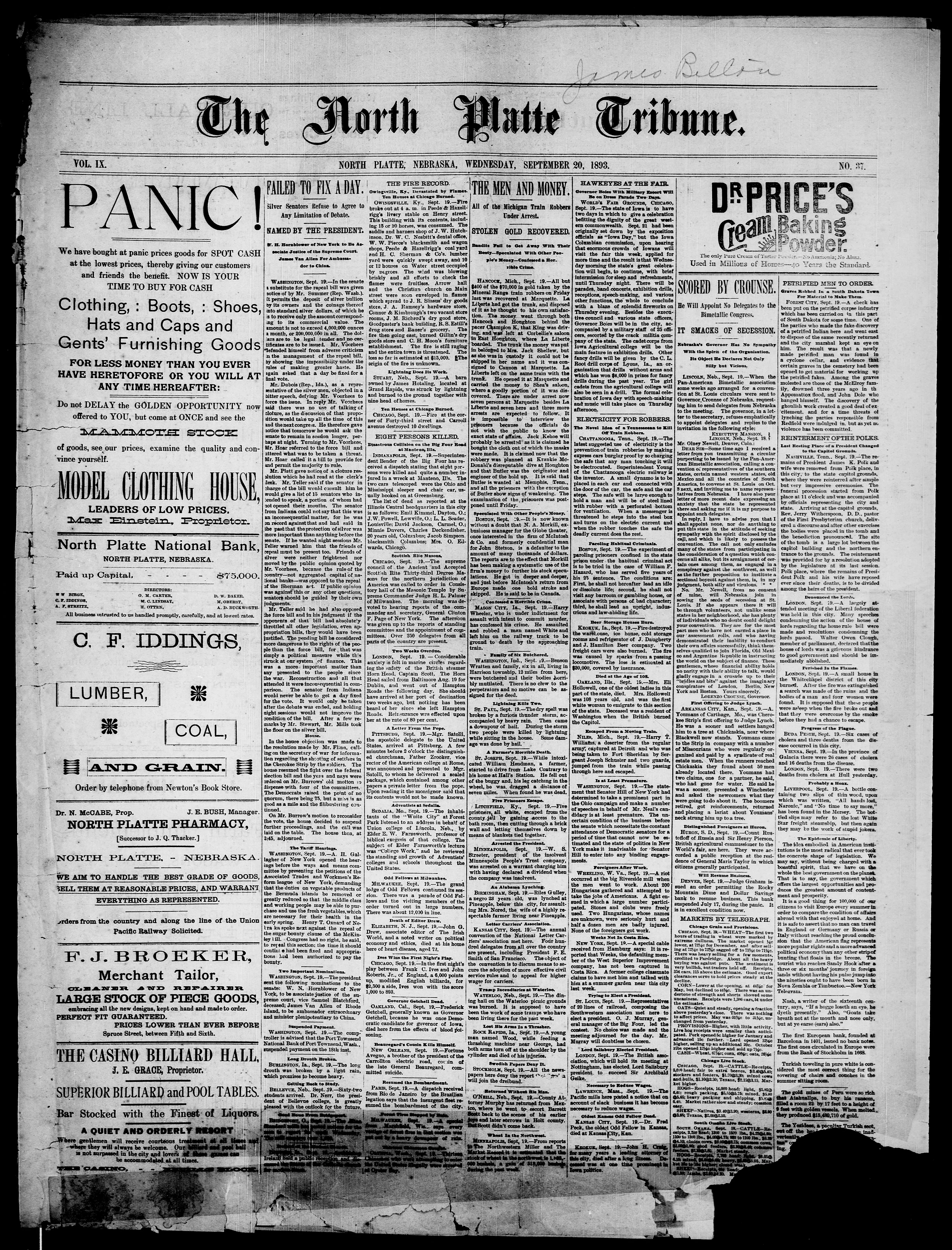Image 1 of The North Platte tribune (North Platte, Neb.), September 20, 1893