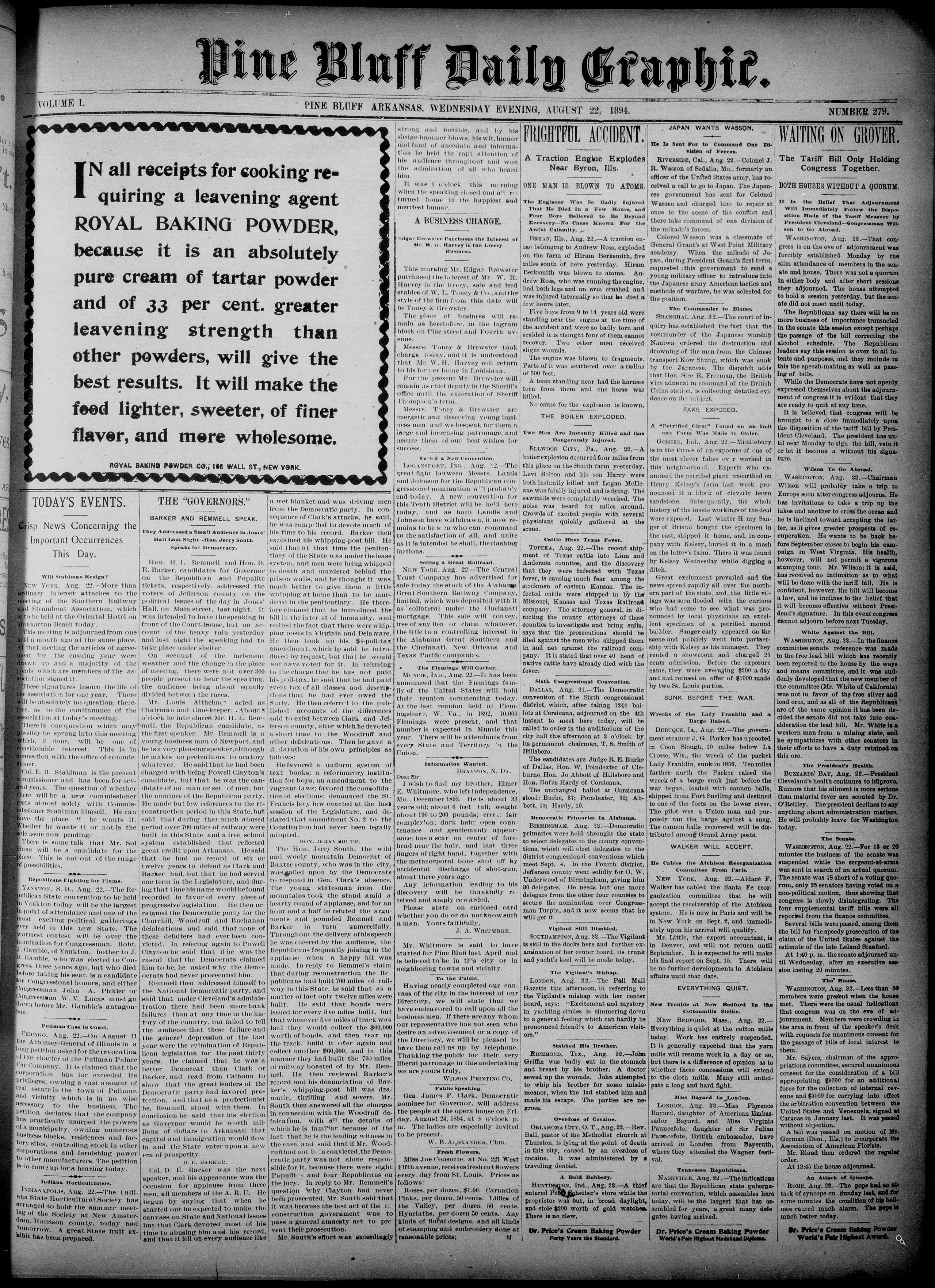 Image 1 of Pine Bluff daily graphic (Pine Bluff, Ark.), August 22, 1894