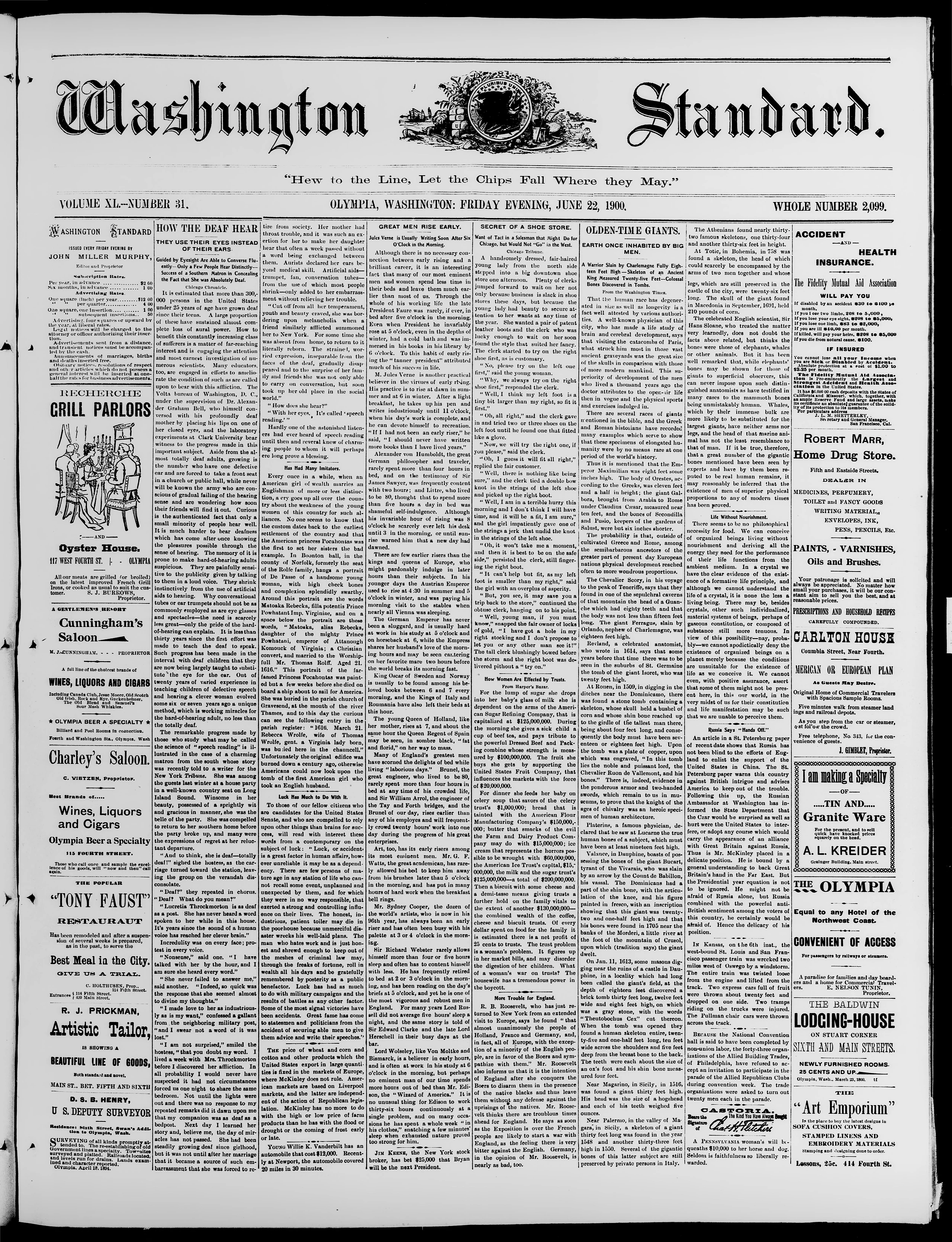 Image 1 of Washington standard (Olympia, Wash. Territory), June 22, 1900