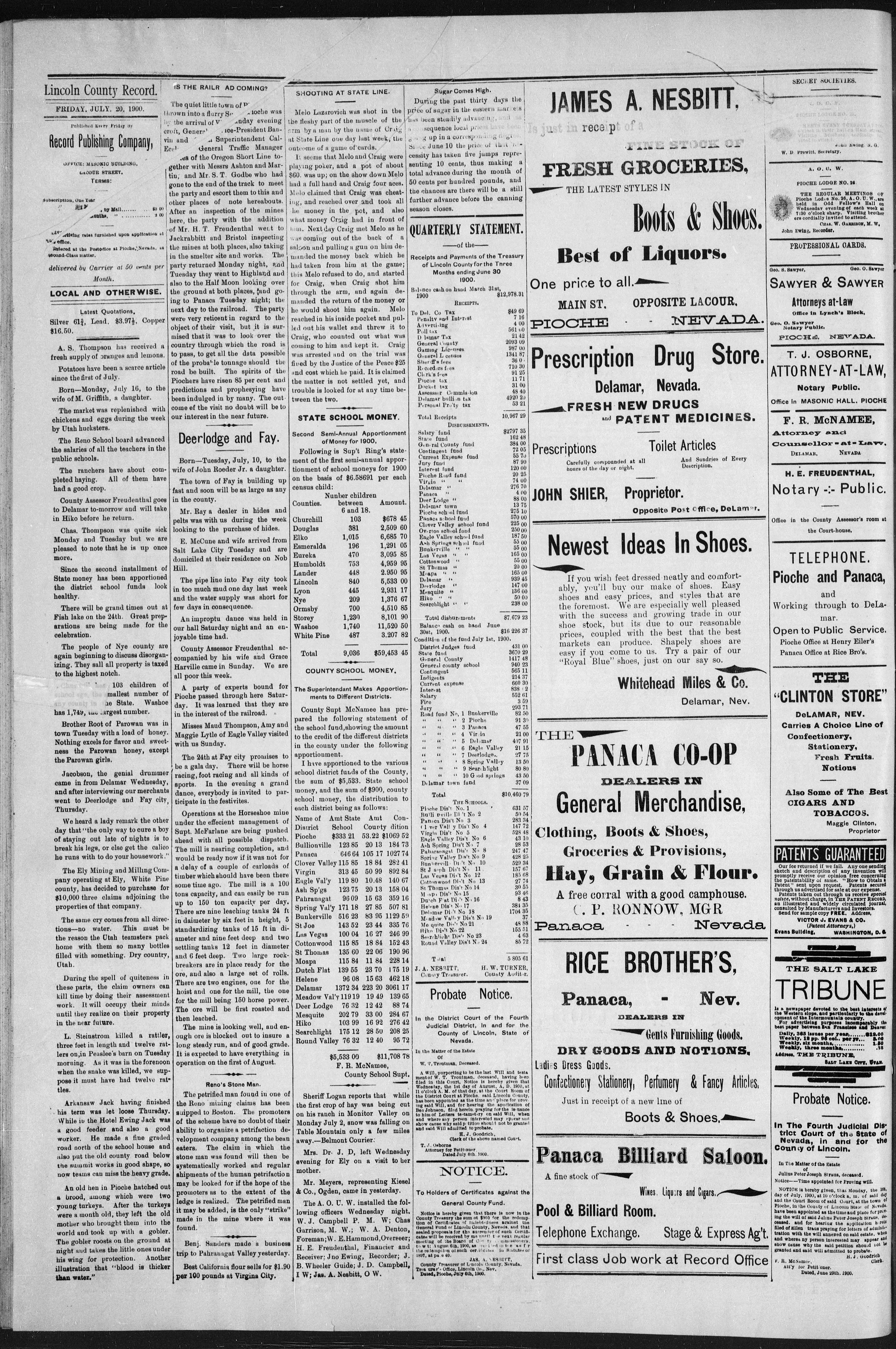 Image 4 of Lincoln County record (Pioche, Nev.), July 20, 1900