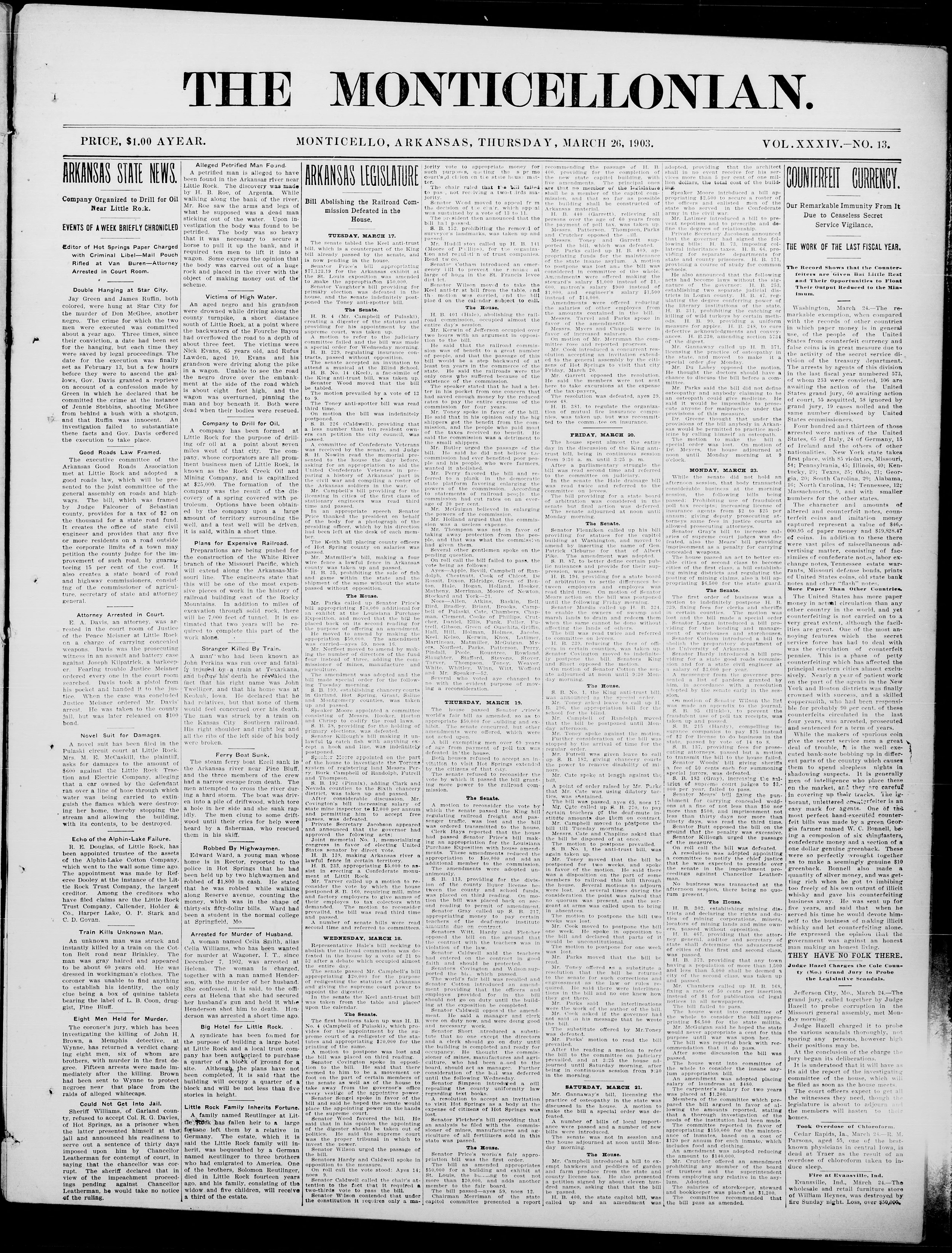 Image 1 of The Monticellonian (Monticello, Ark.), March 26, 1903