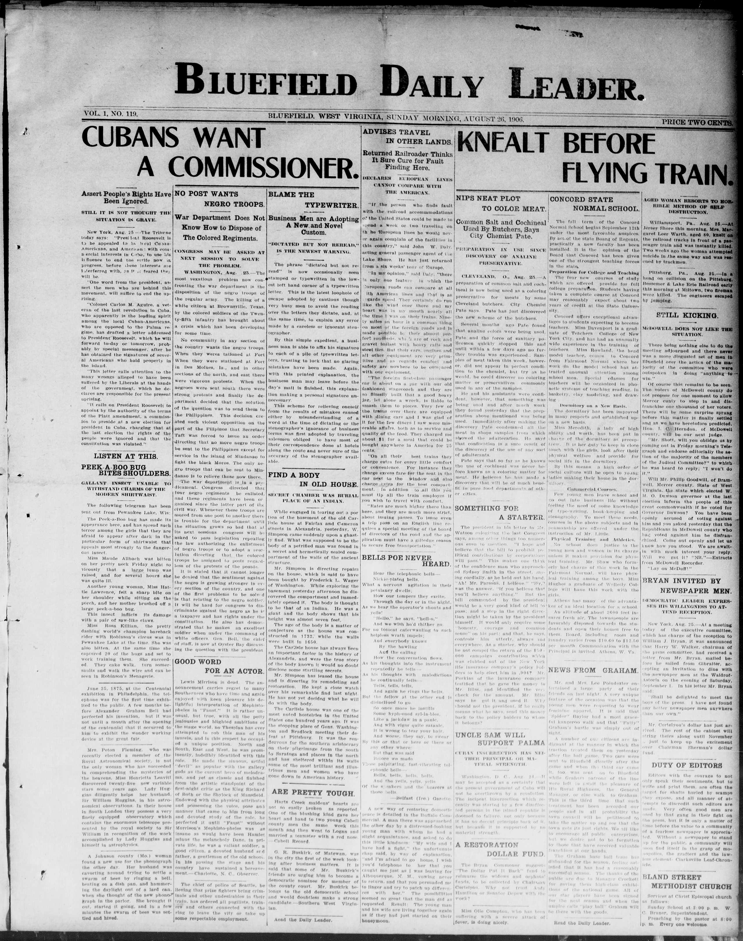 Image 1 of Bluefield evening leader (Bluefield, W. Va.), August 26, 1906