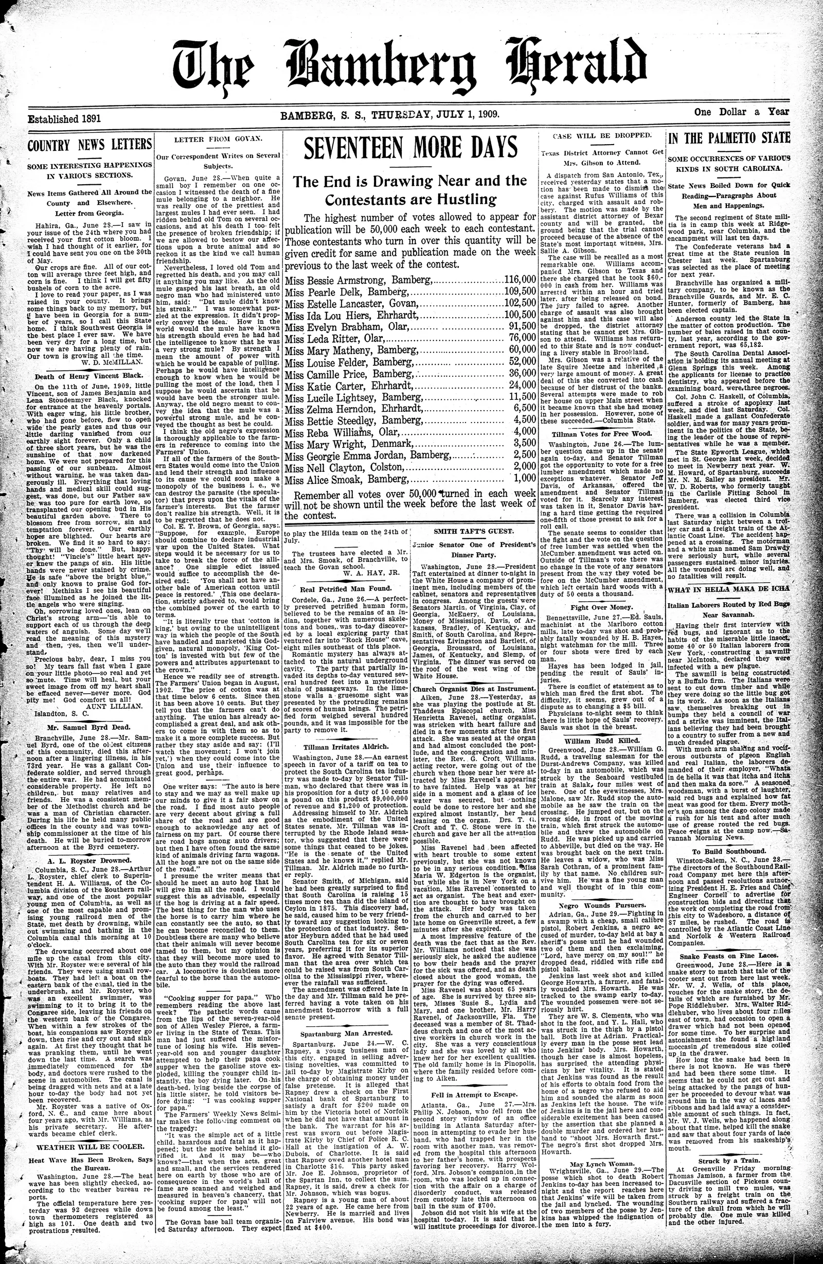 Image 1 of The Bamberg herald (Bamberg, S.C.), July 1, 1909