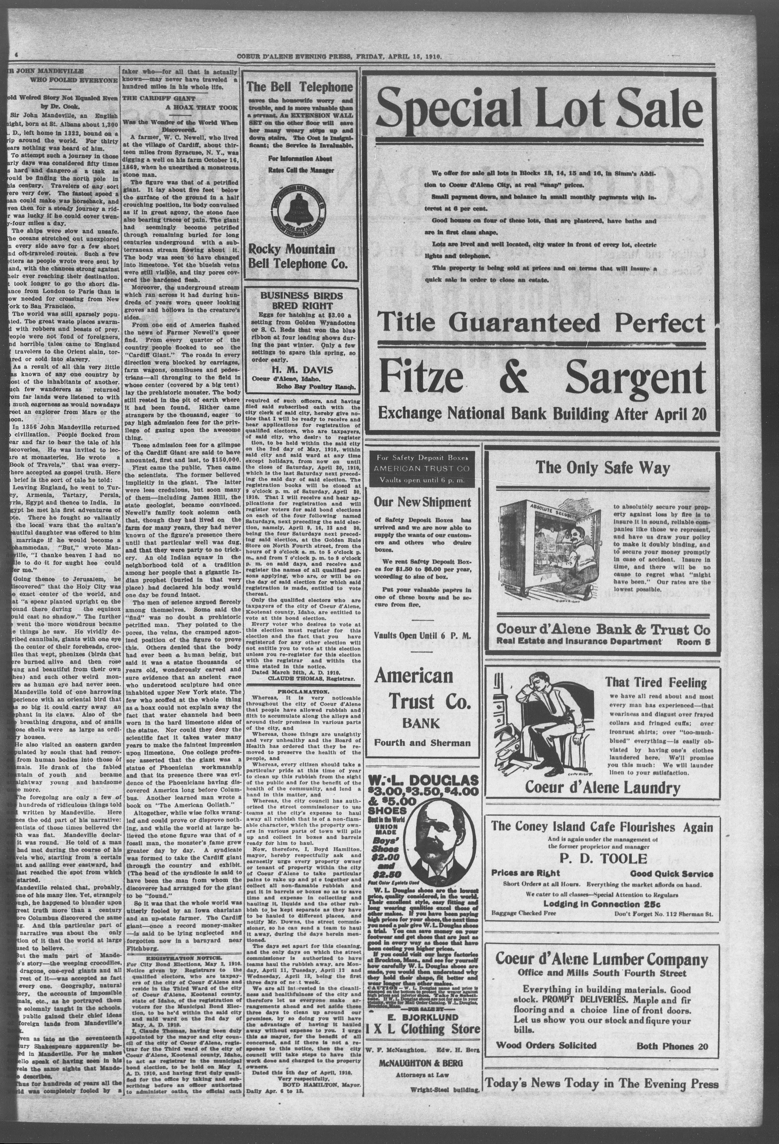 Image 4 of Coeur d'Alene evening press (Coeur d'Alene, Idaho), April 15, 1910