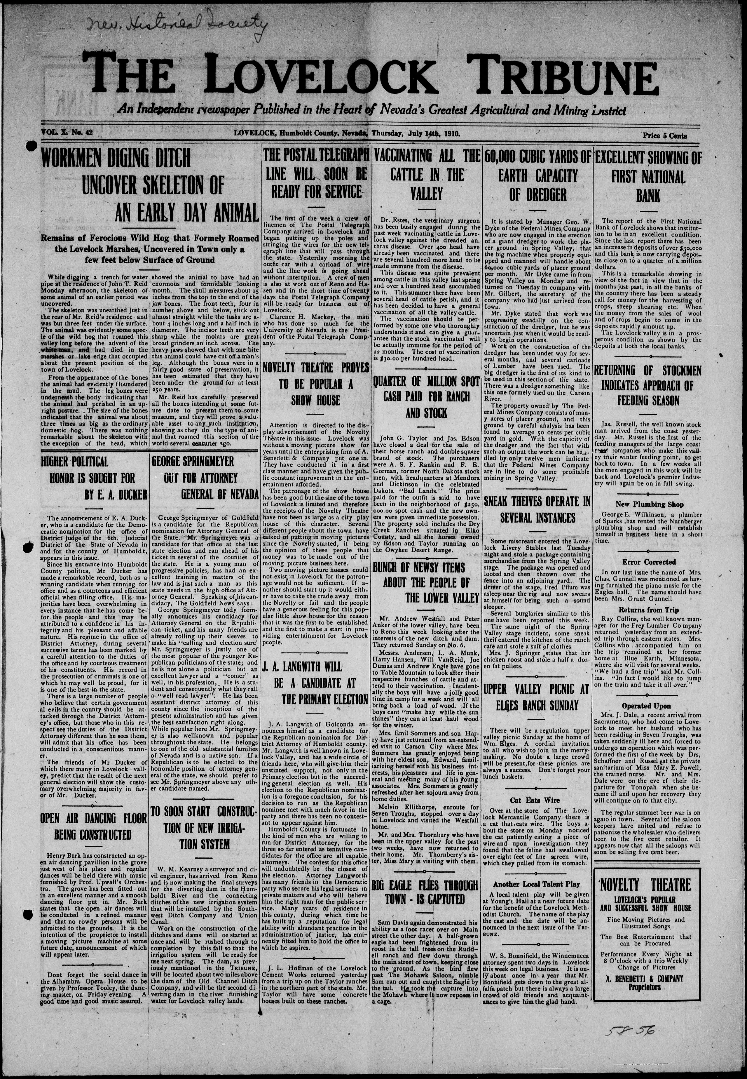 Image 1 of Lovelock tribune (Lovelock, Nev.), July 14, 1910