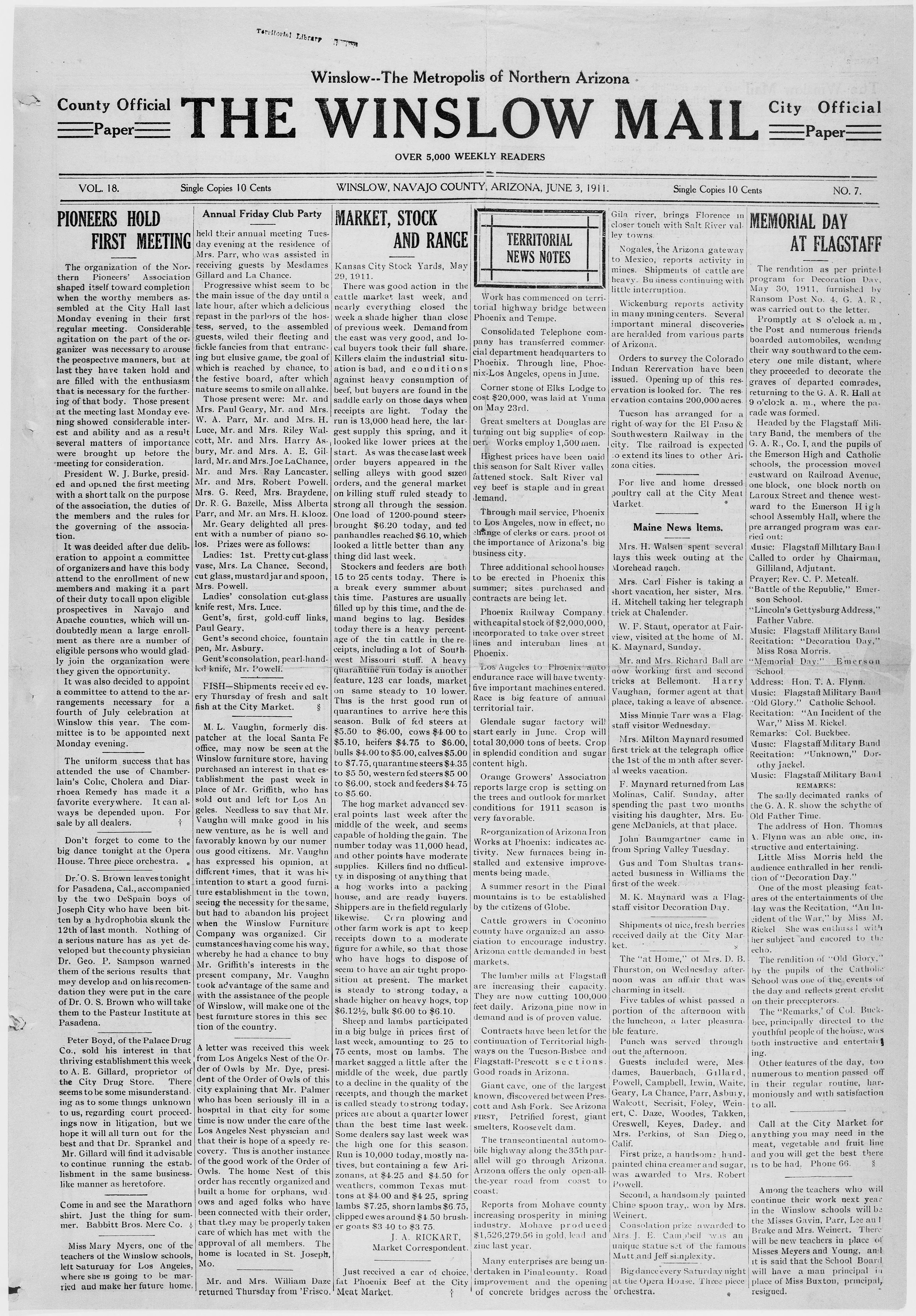 Image 1 of The Winslow mail (Winslow, Ariz.), June 3, 1911