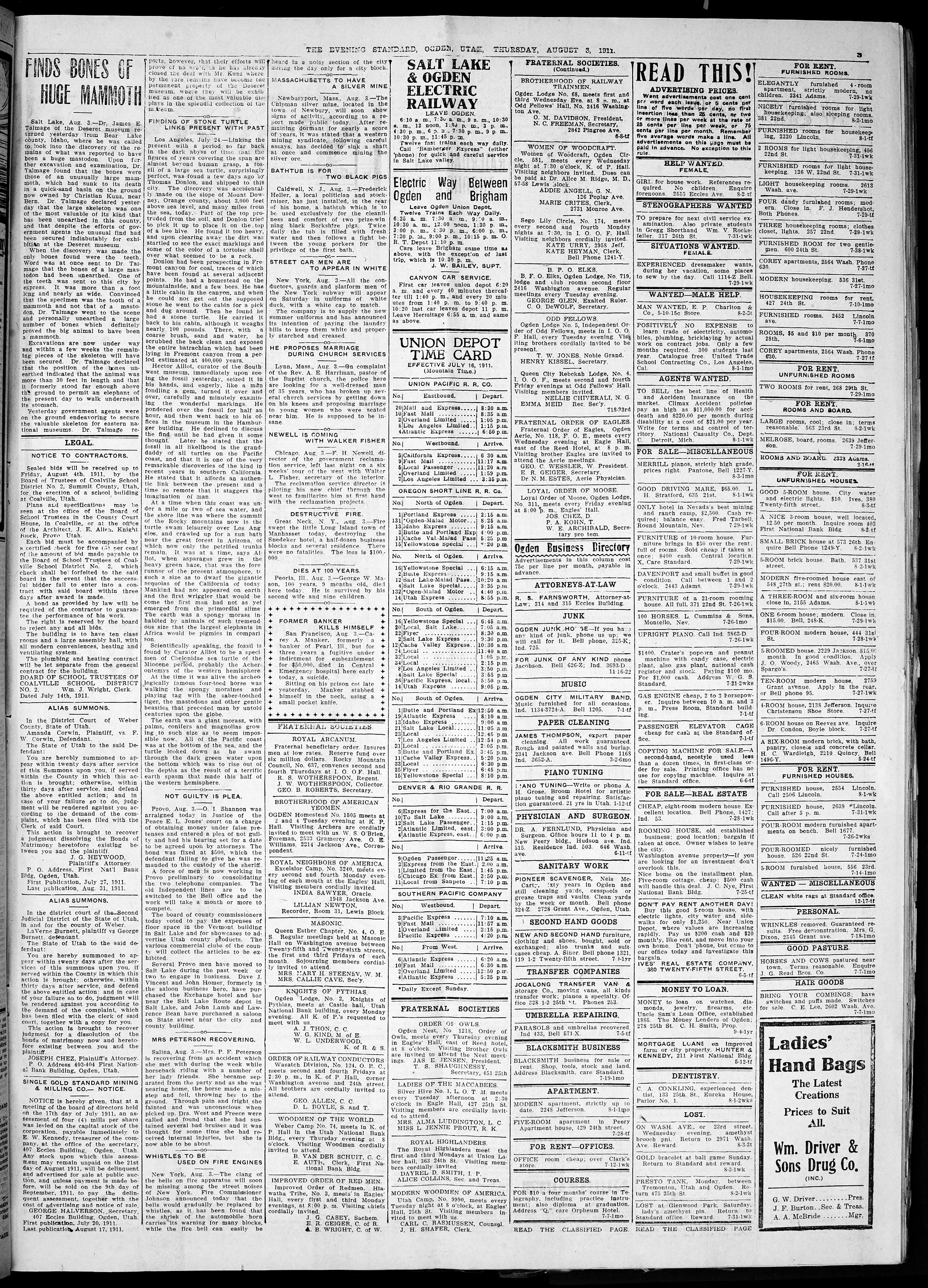 Image 3 of The Evening standard (Ogden City, Utah), August 3, 1911