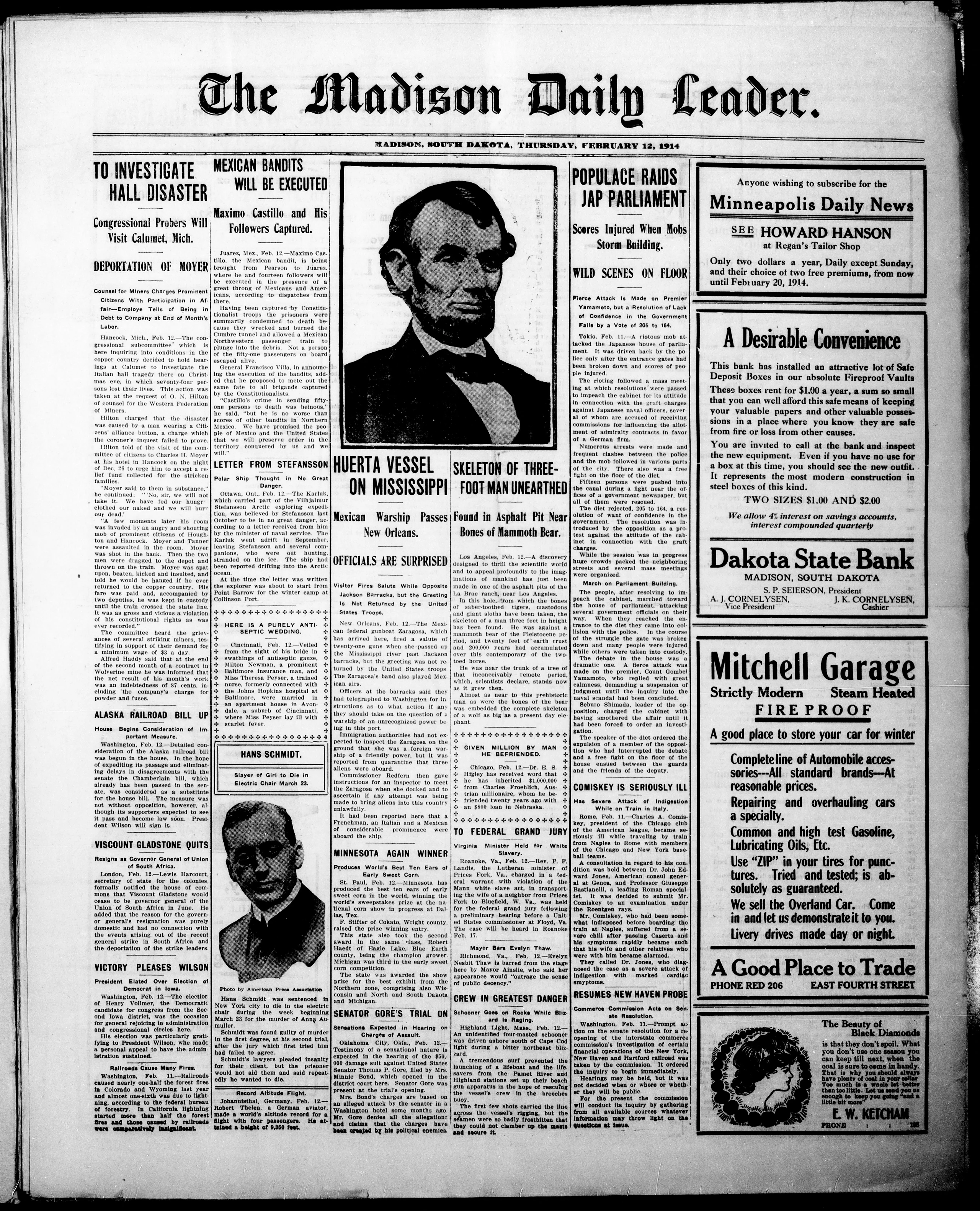 Image 1 of The Madison daily leader (Madison, S.D.), February 12, 1914