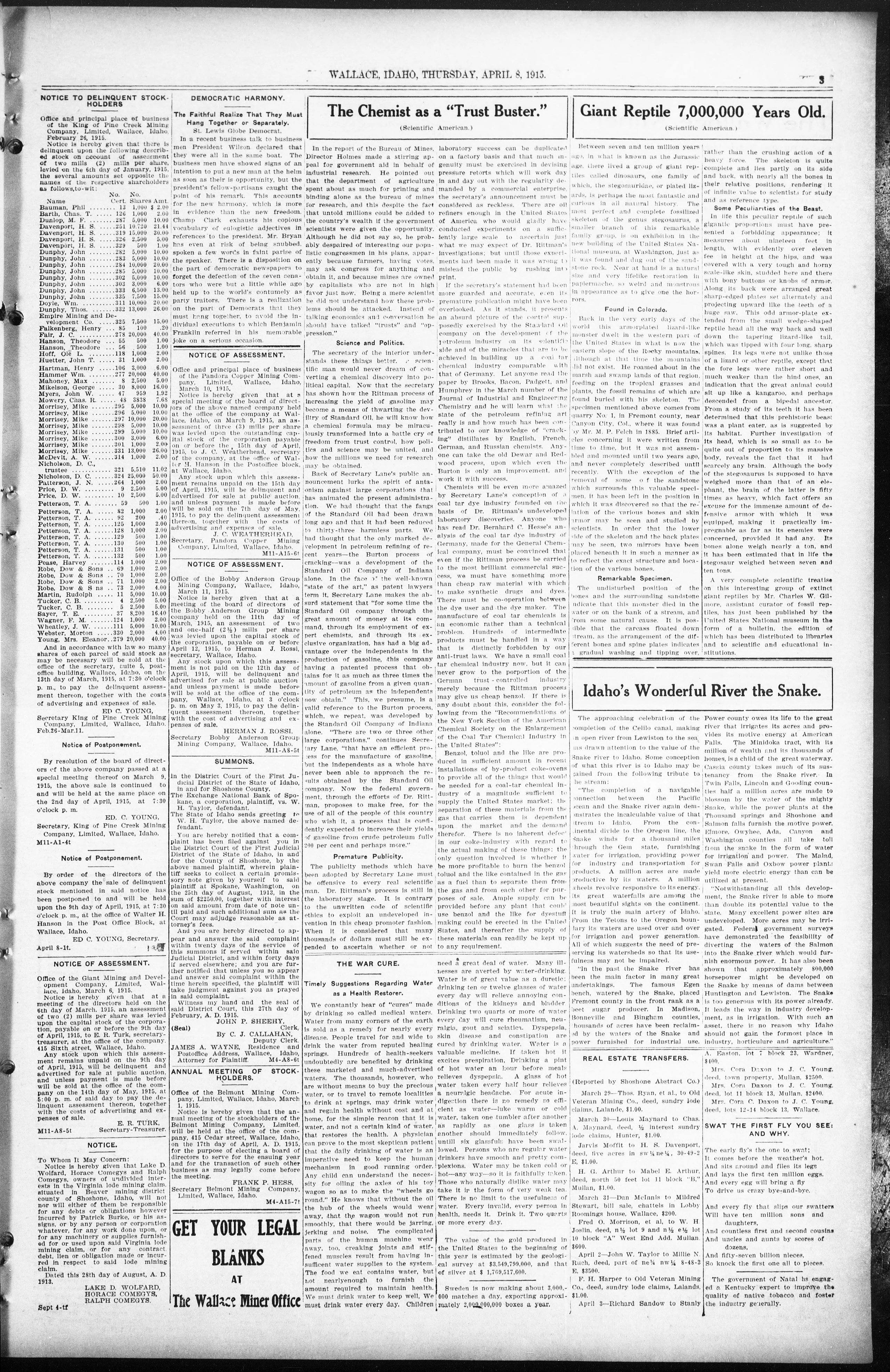Image 3 of The Wallace miner (Wallace, Idaho), April 8, 1915