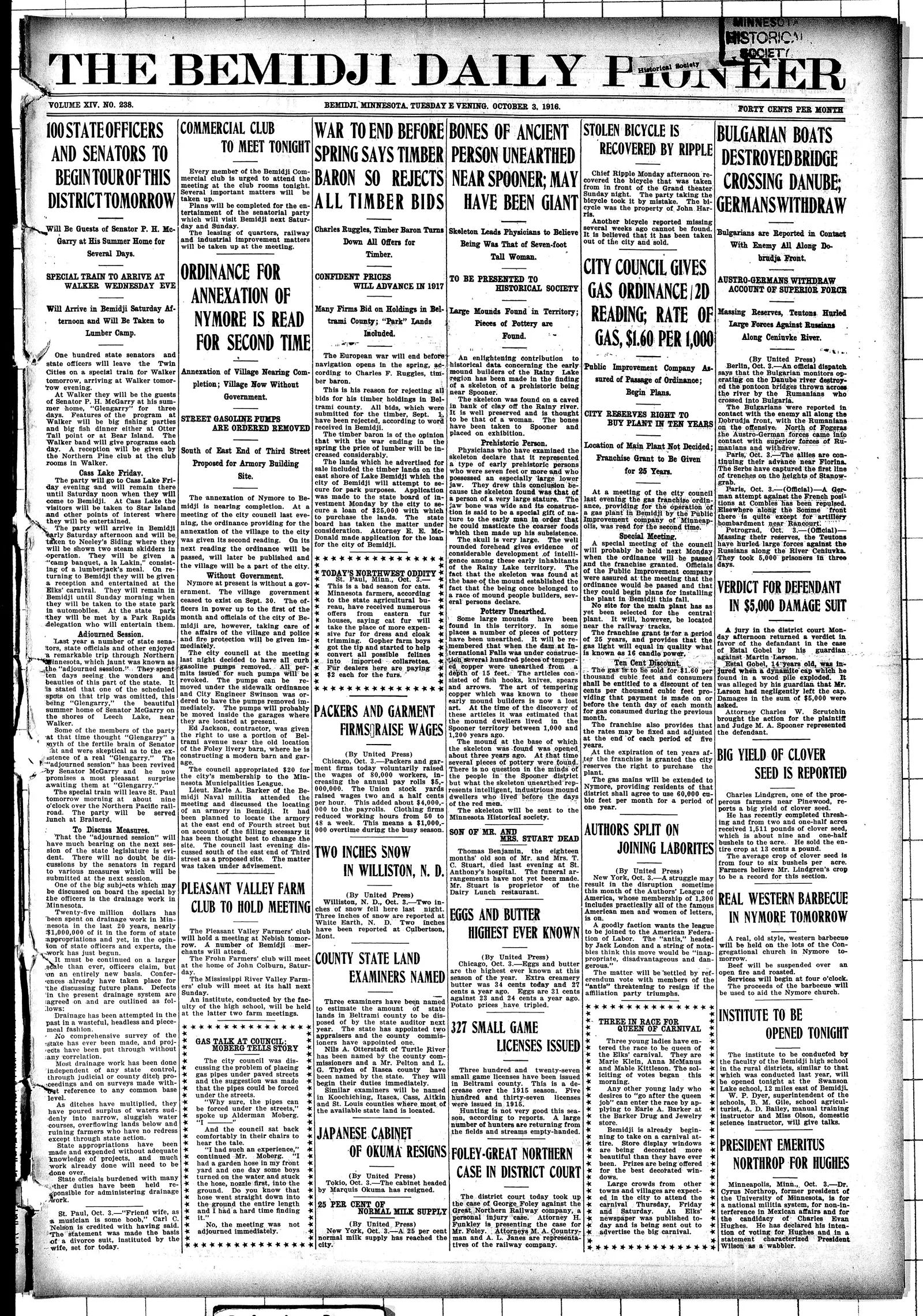 Image 1 of The Bemidji daily pioneer (Bemidji, Minn.), October 3, 1916