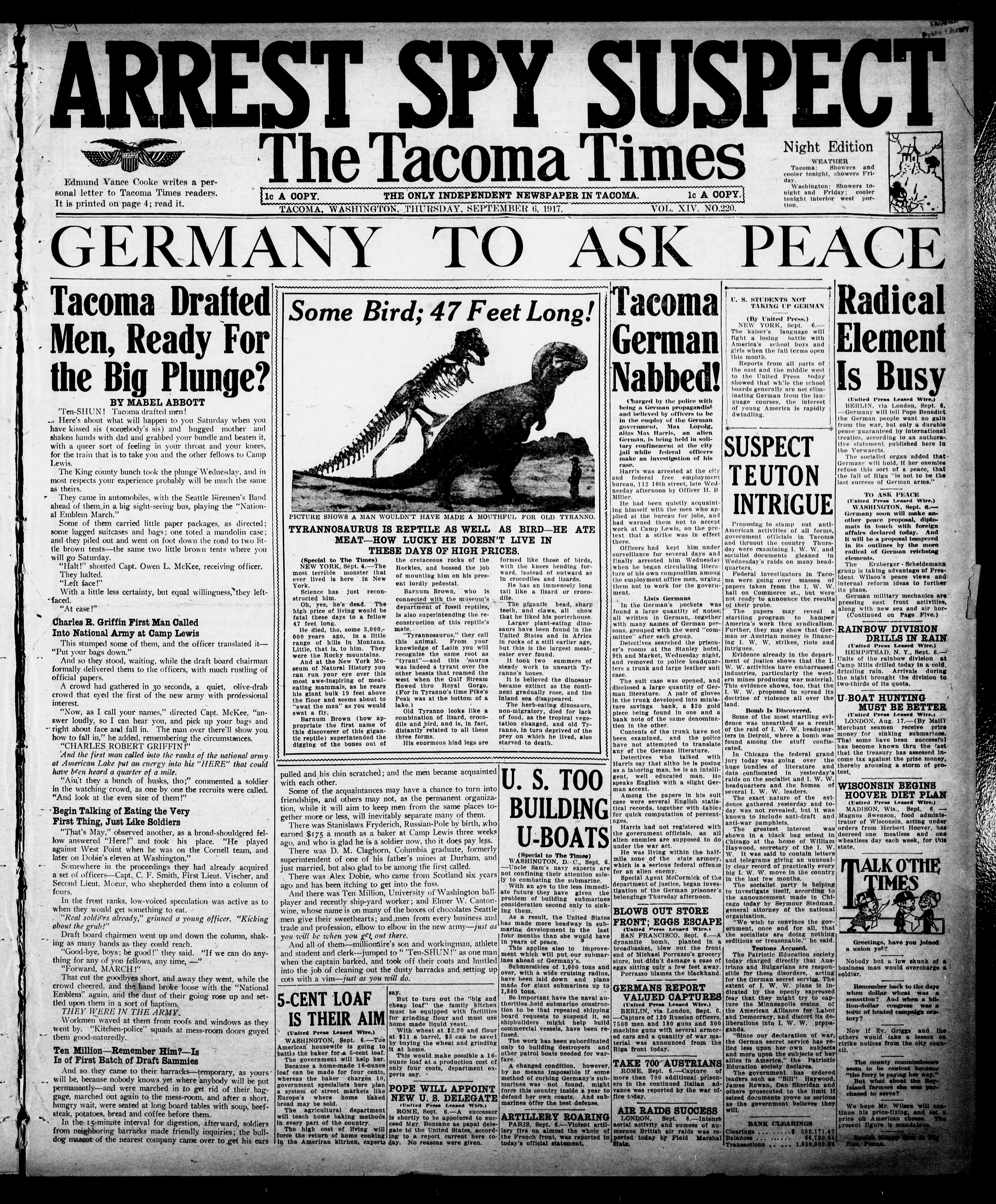 Image 1 of The Tacoma times (Tacoma, Wash.), September 6, 1917