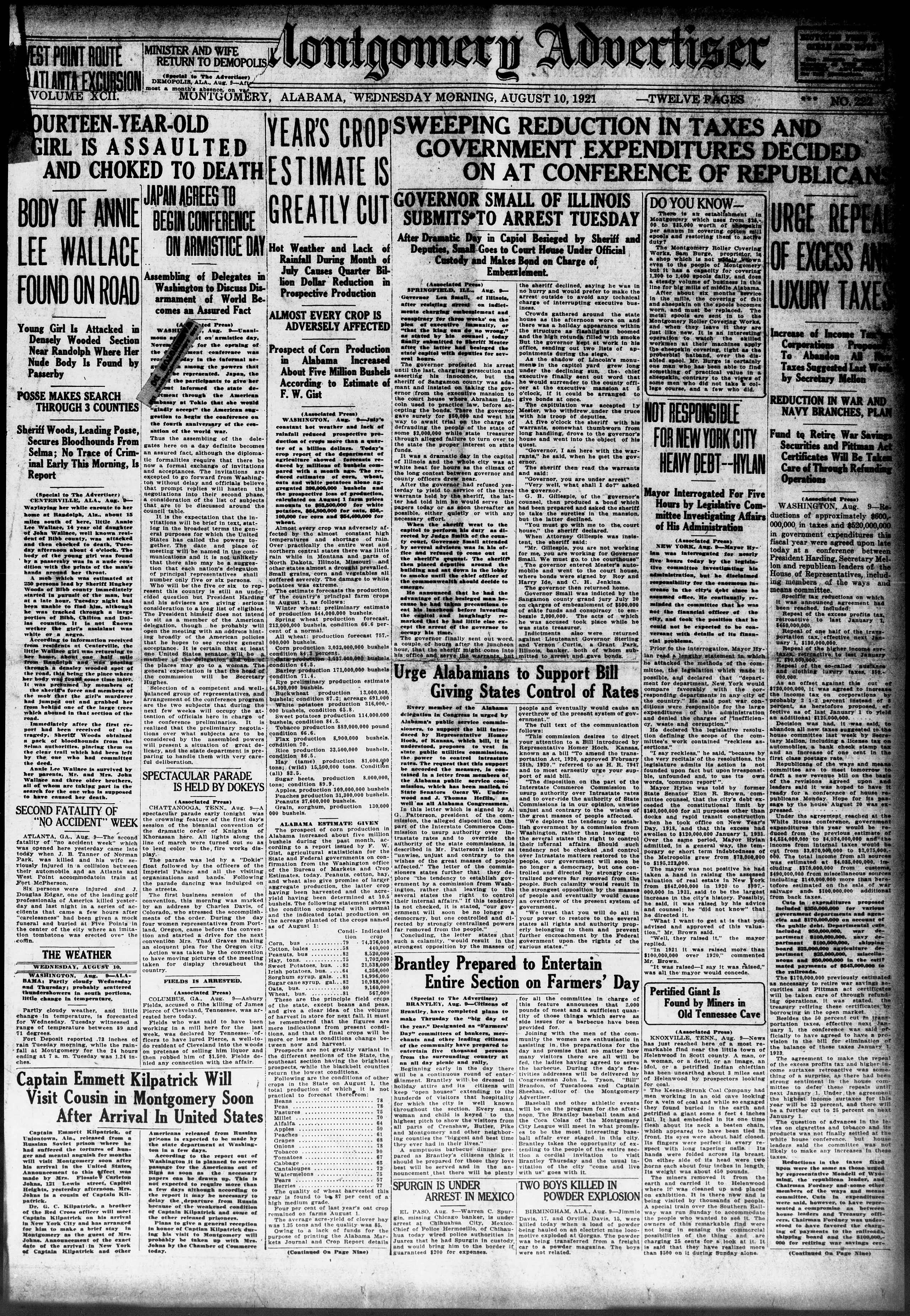 Image 1 of The Montgomery advertiser (Montgomery, Ala.), August 10, 1921