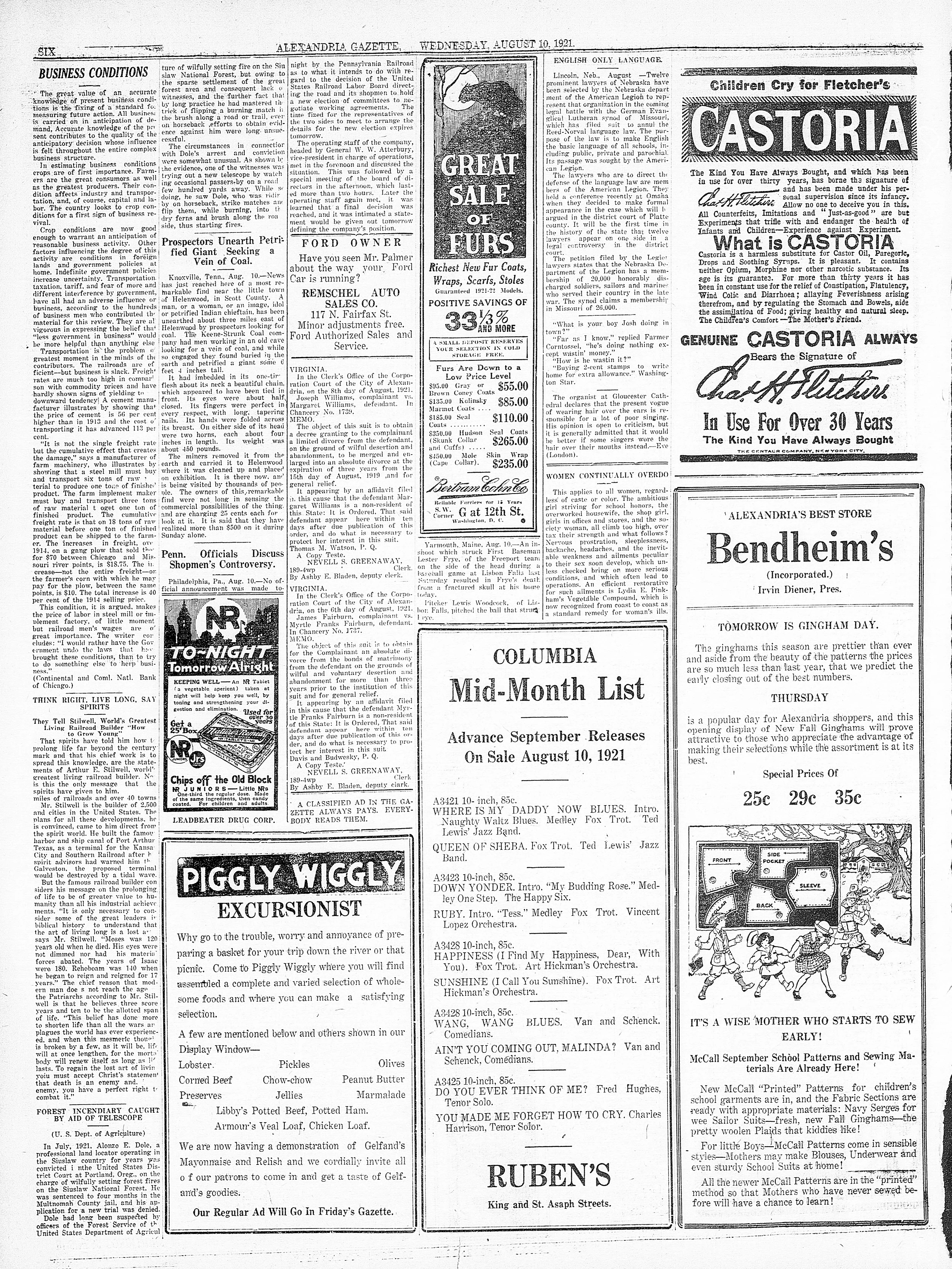 Image 6 of Alexandria gazette (Alexandria, D.C.), August 10, 1921
