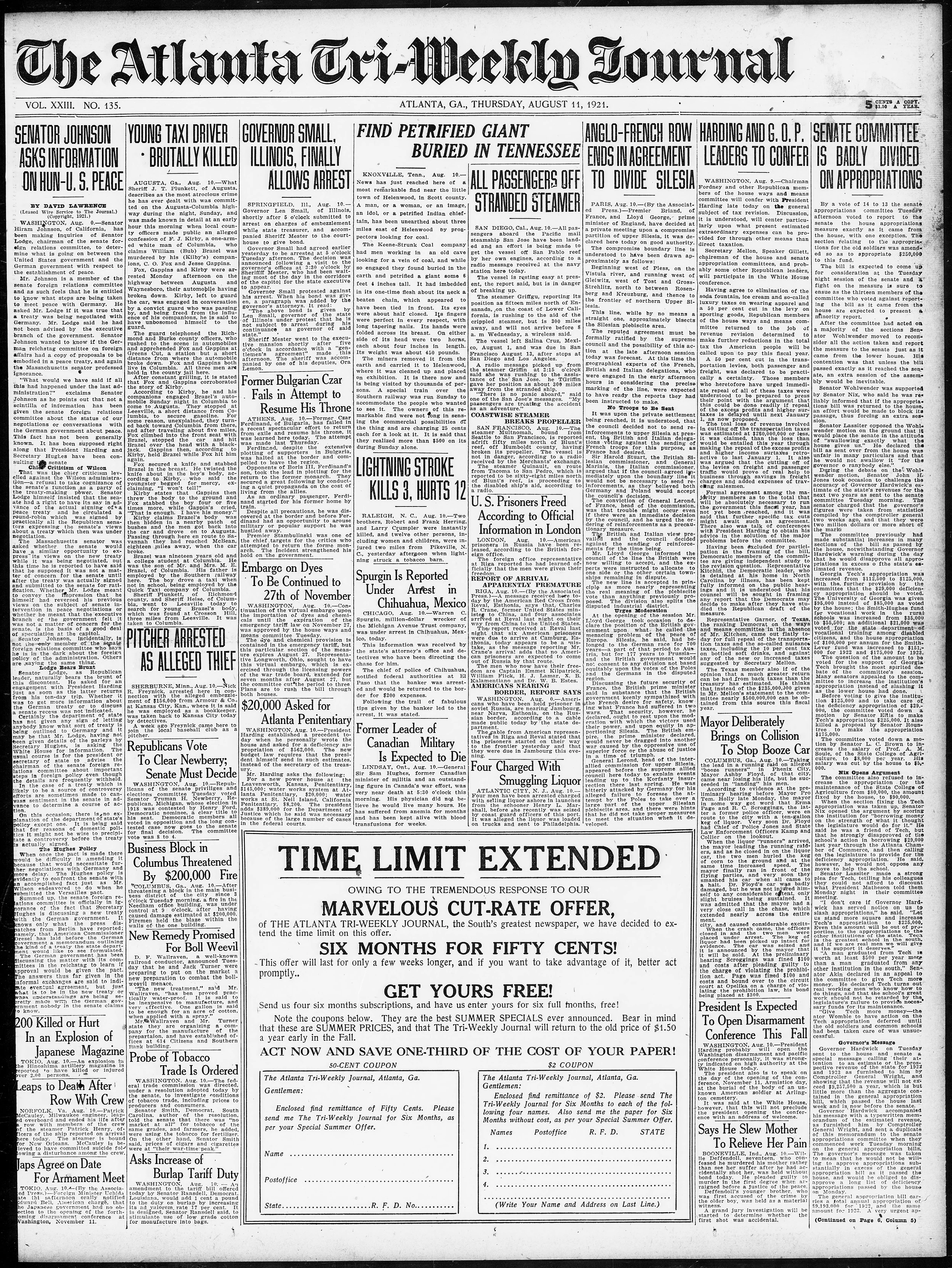 Image 1 of Atlanta tri-weekly journal (Atlanta, Ga.), August 11, 1921