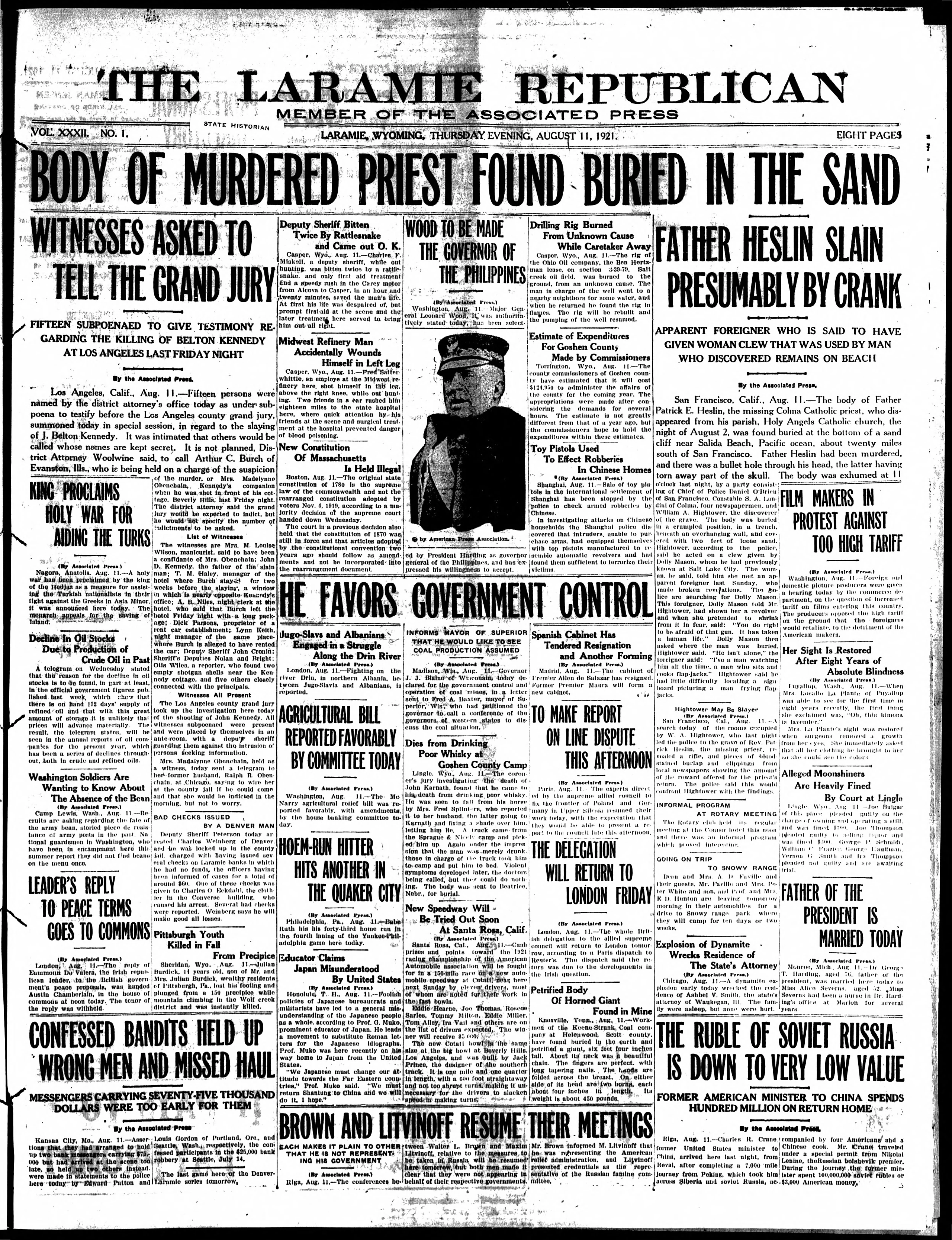 Image 1 of The Laramie Republican (Laramie, Wyo.), August 11, 1921