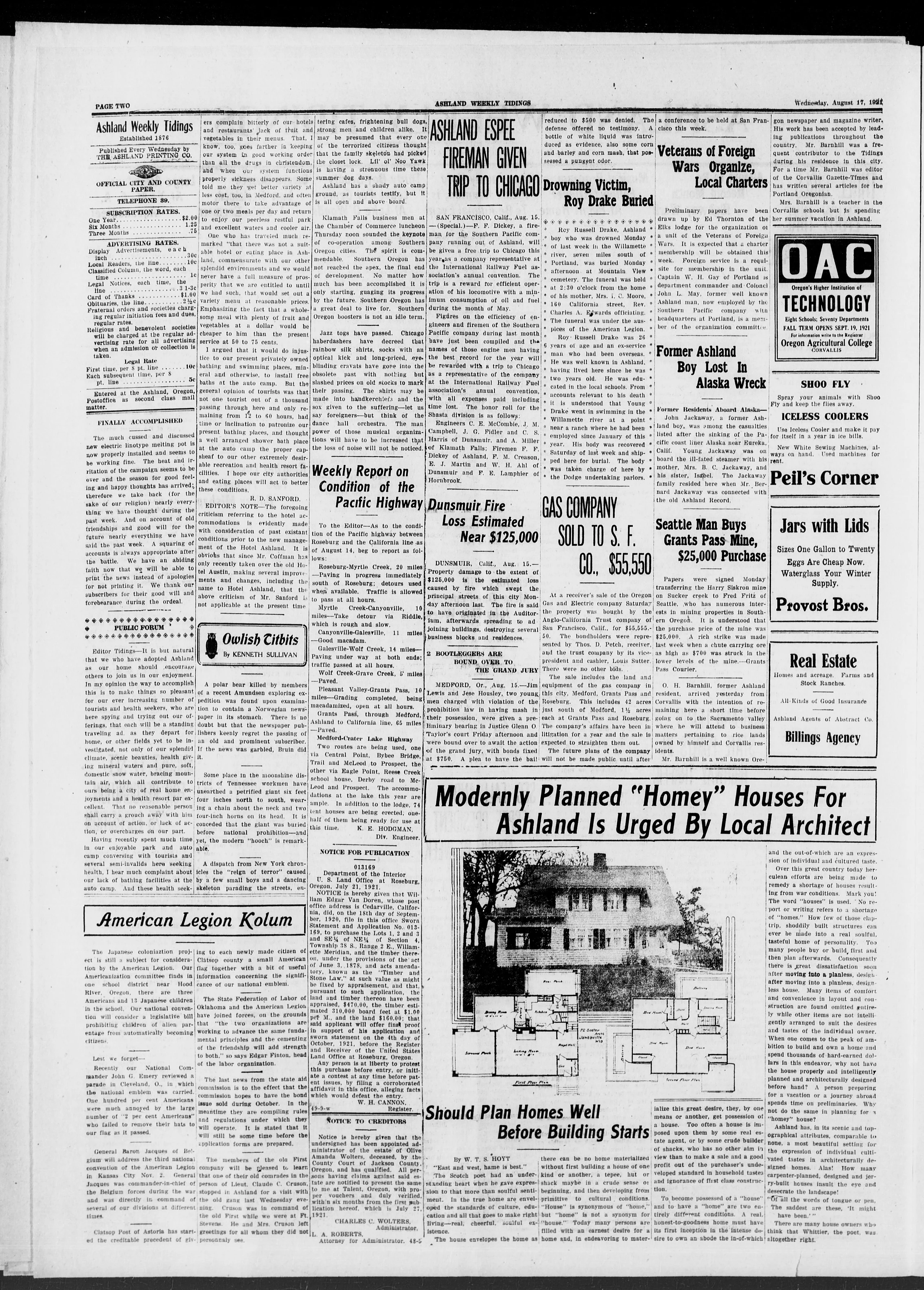 Image 2 of Ashland weekly tidings (Ashland, Or.), August 17, 1921