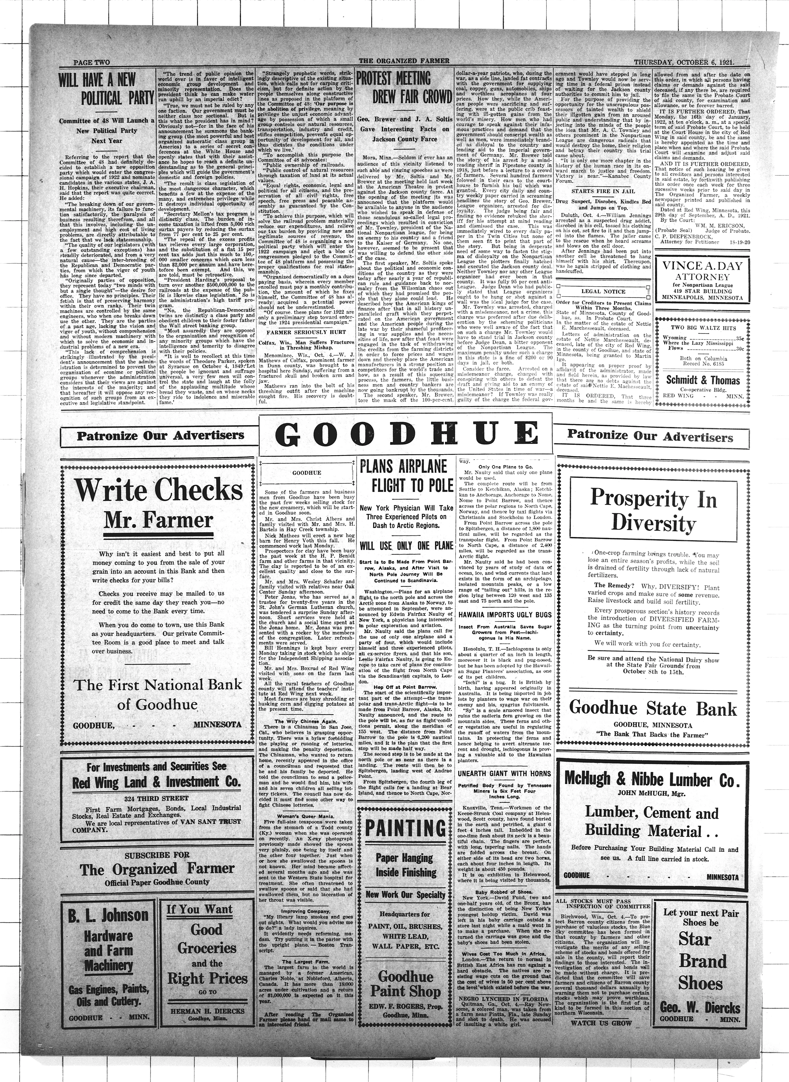 Image 2 of The organized farmer (Red Wing, Minn.), October 6, 1921