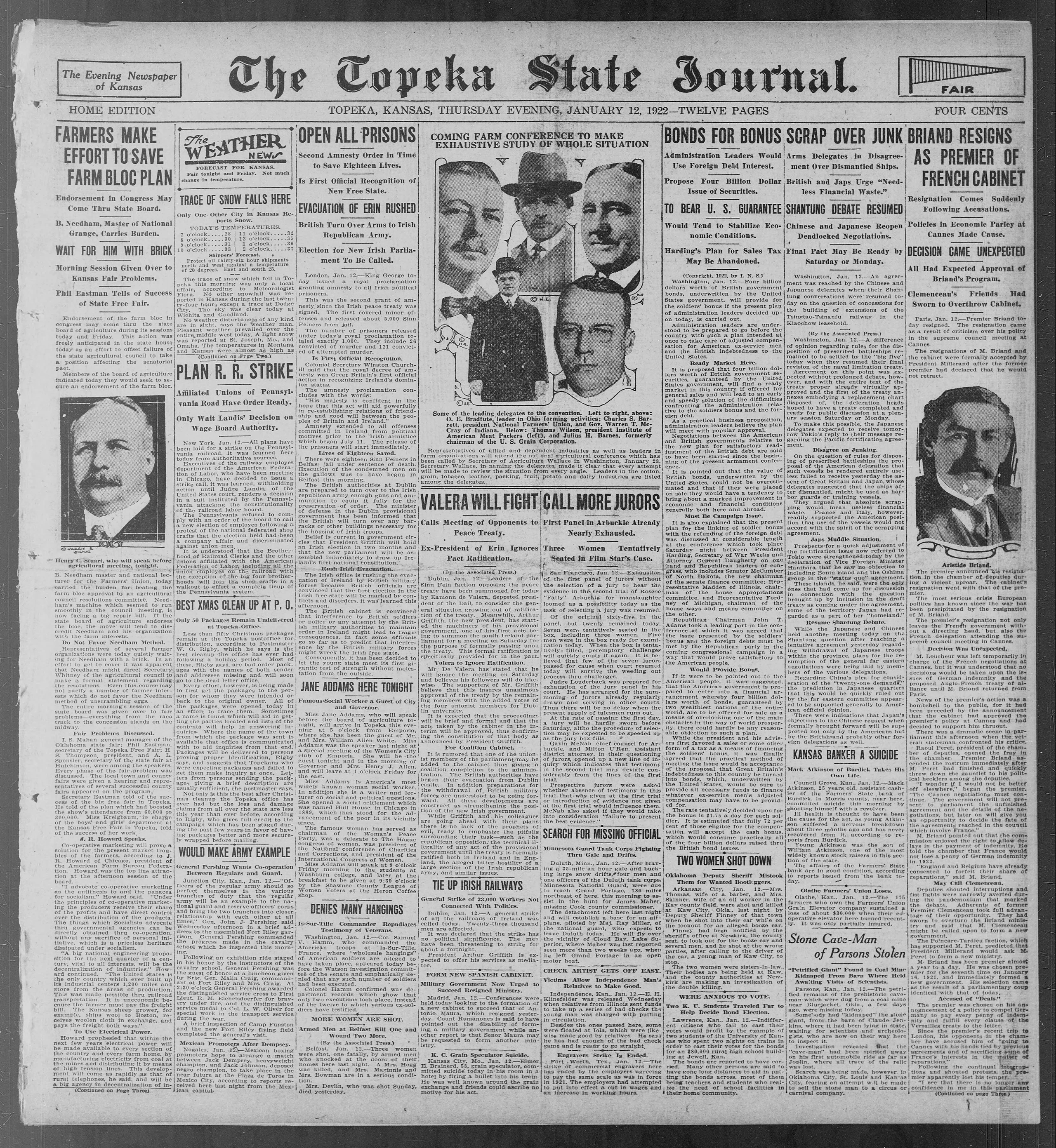 Image 1 of The Topeka state journal (Topeka, Kansas), January 12, 1922, (HOME EDITION)