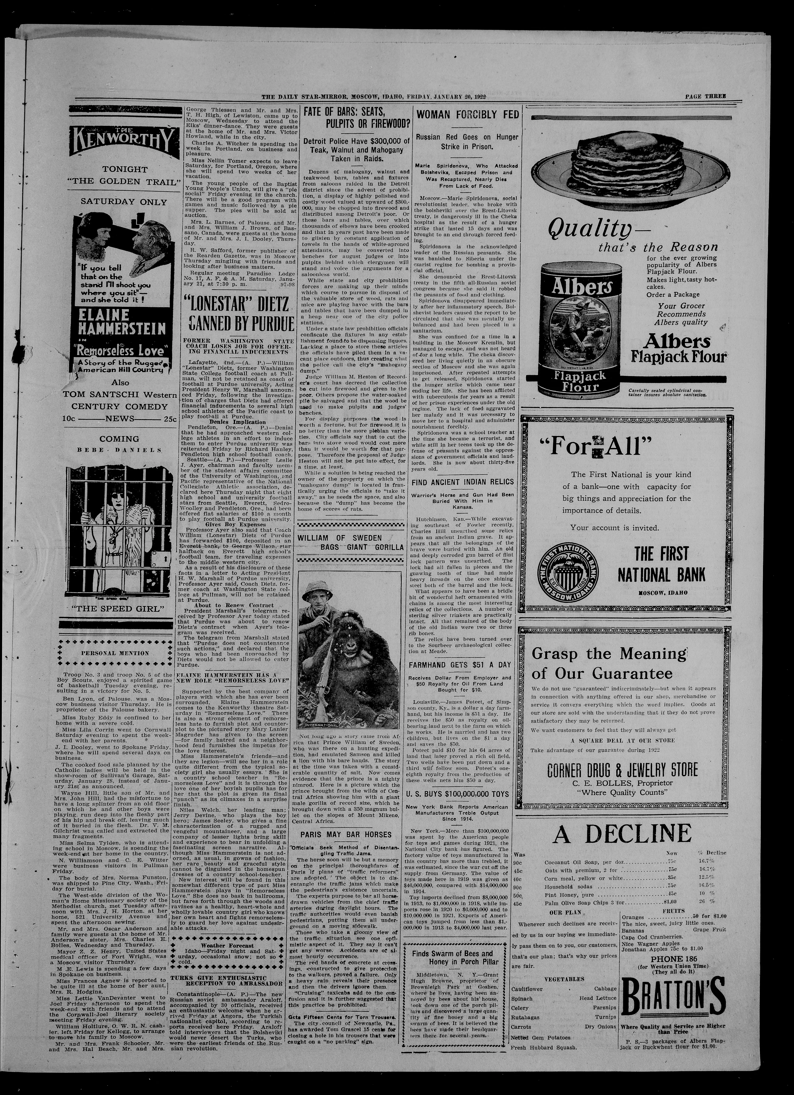 Image 3 of The daily star-mirror (Moscow, Idaho), January 20, 1922