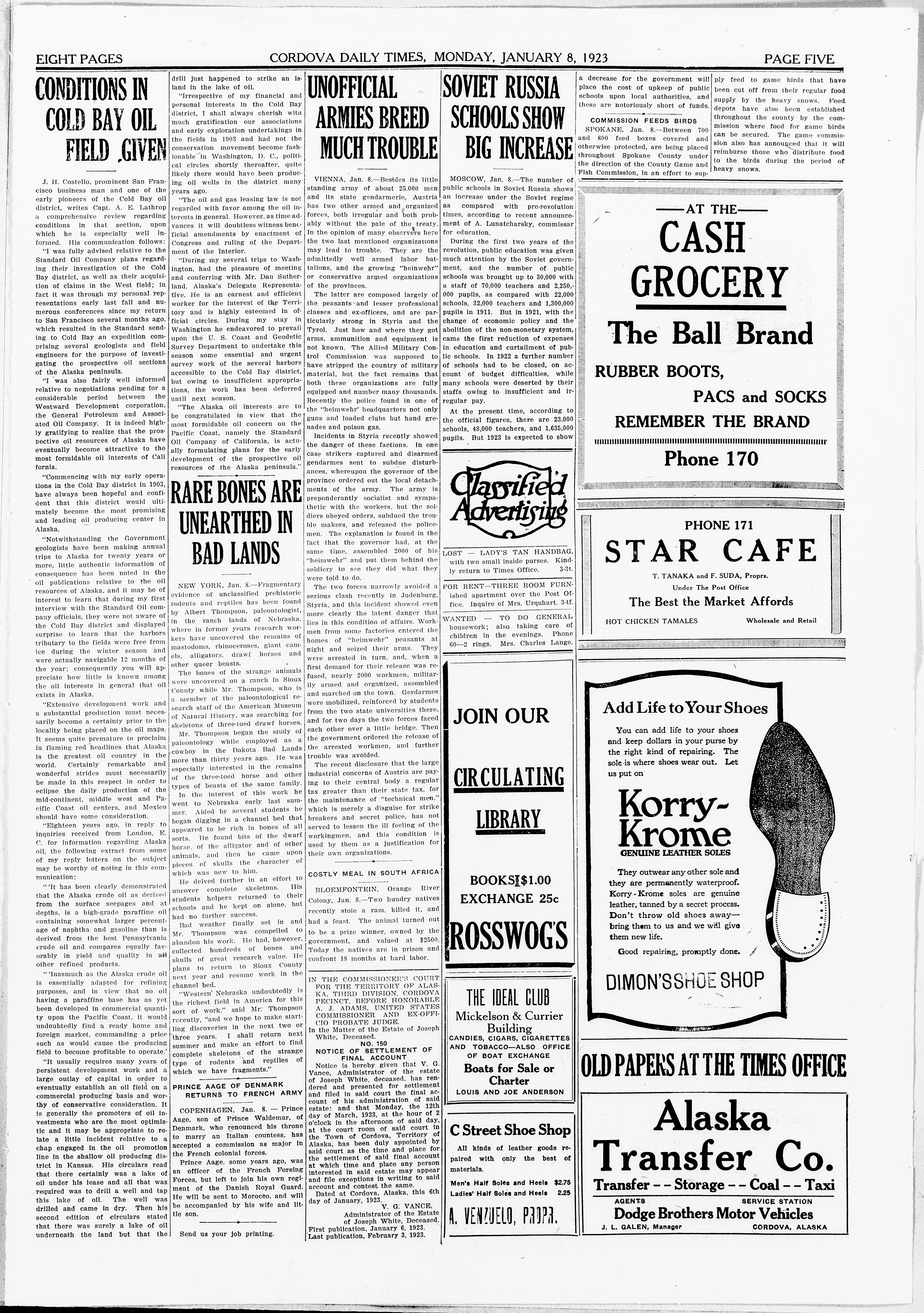 Image 5 of The Cordova daily times (Cordova, Alaska), January 8, 1923