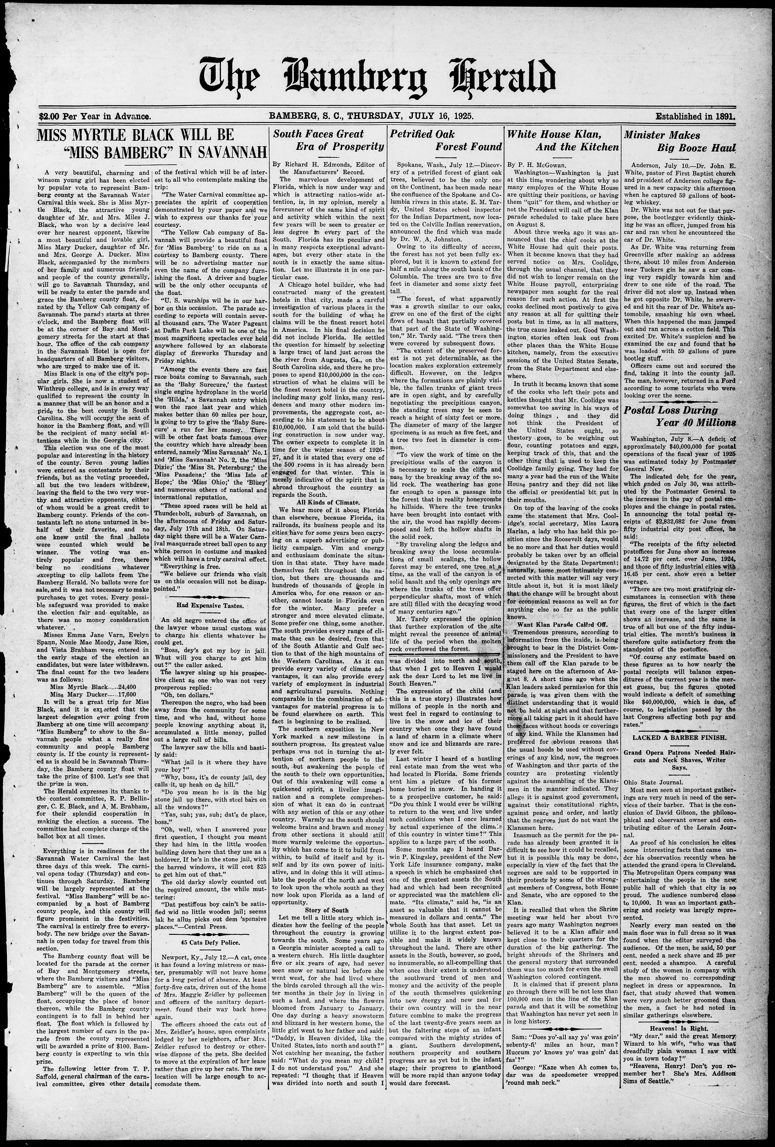 Image 1 of The Bamberg herald (Bamberg, S.C.), July 16, 1925