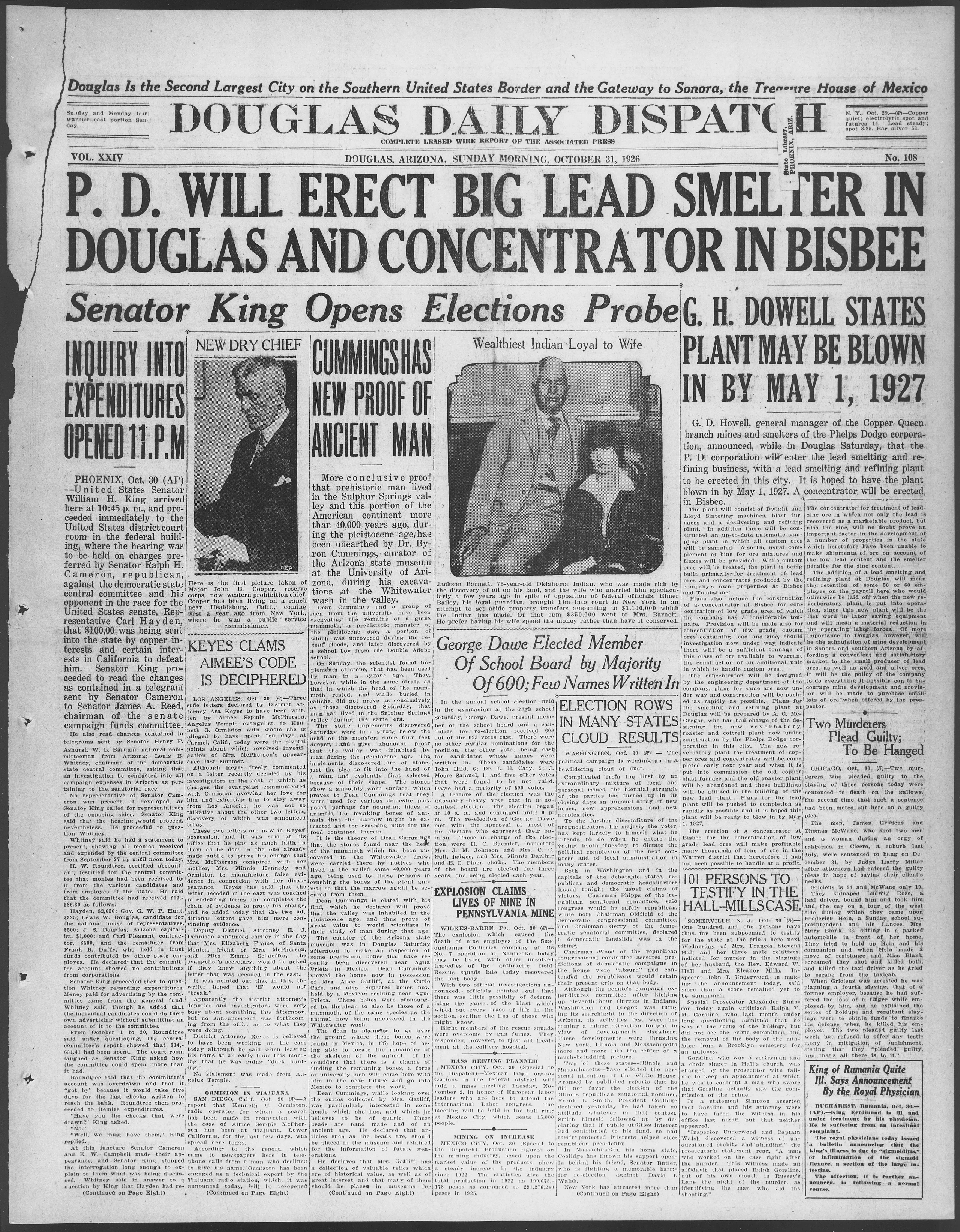 Image 1 of Douglas daily dispatch (Douglas, Ariz.), October 31, 1926