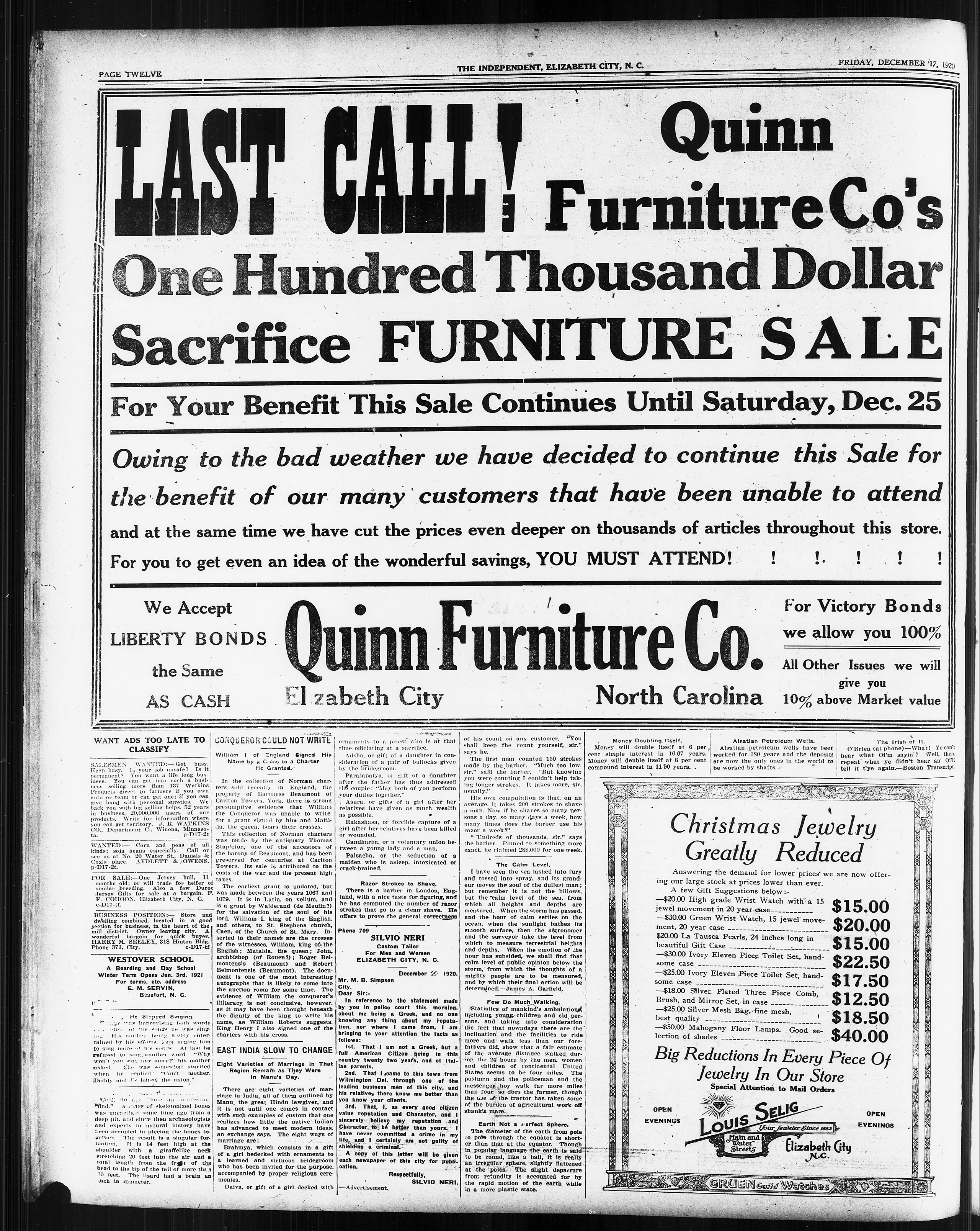Image 12 of The independent (Elizabeth City, N.C.), December 17, 1920