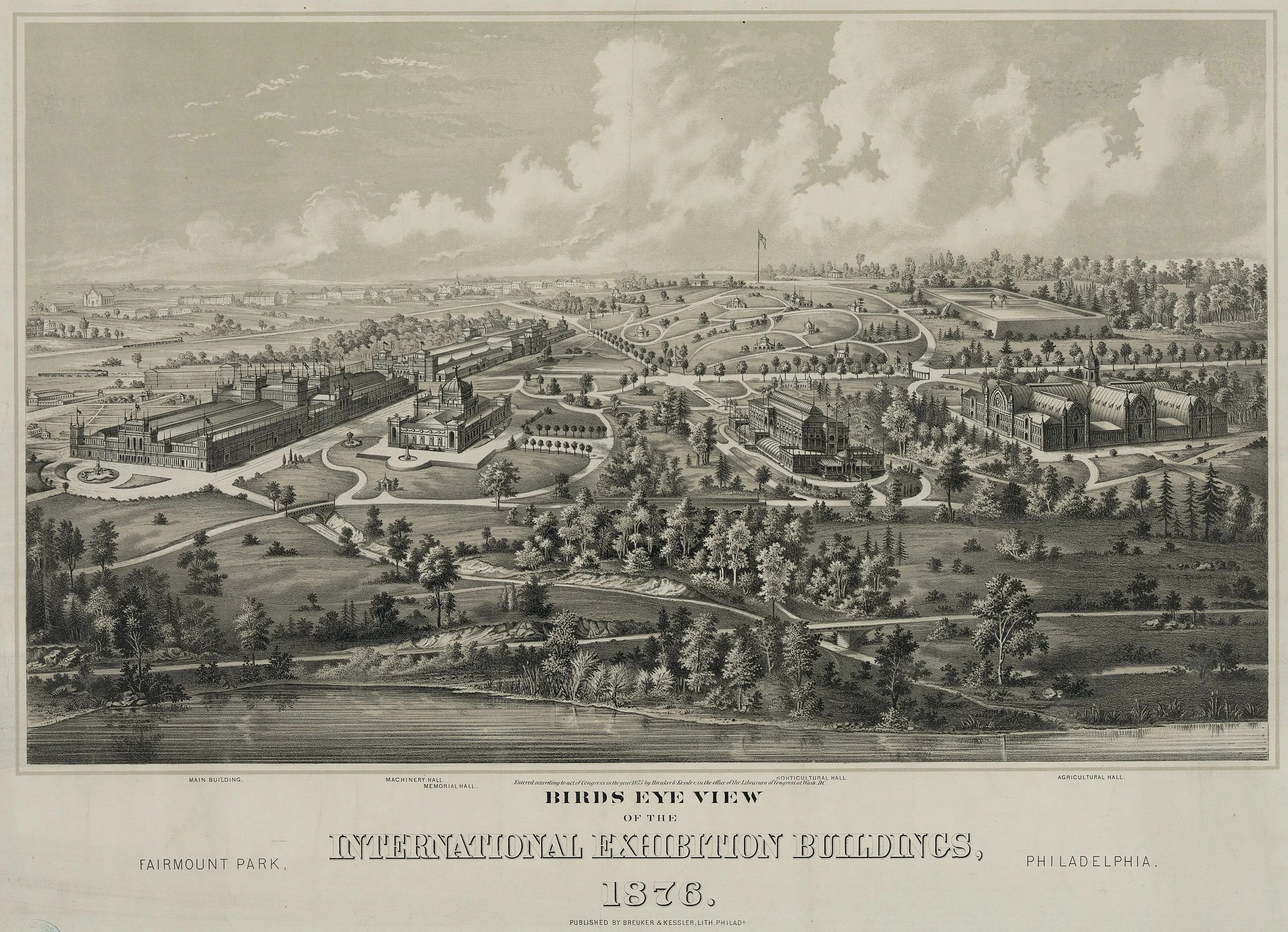 Birds eye view of the international exhibition buildings, Philadelphia, 1876