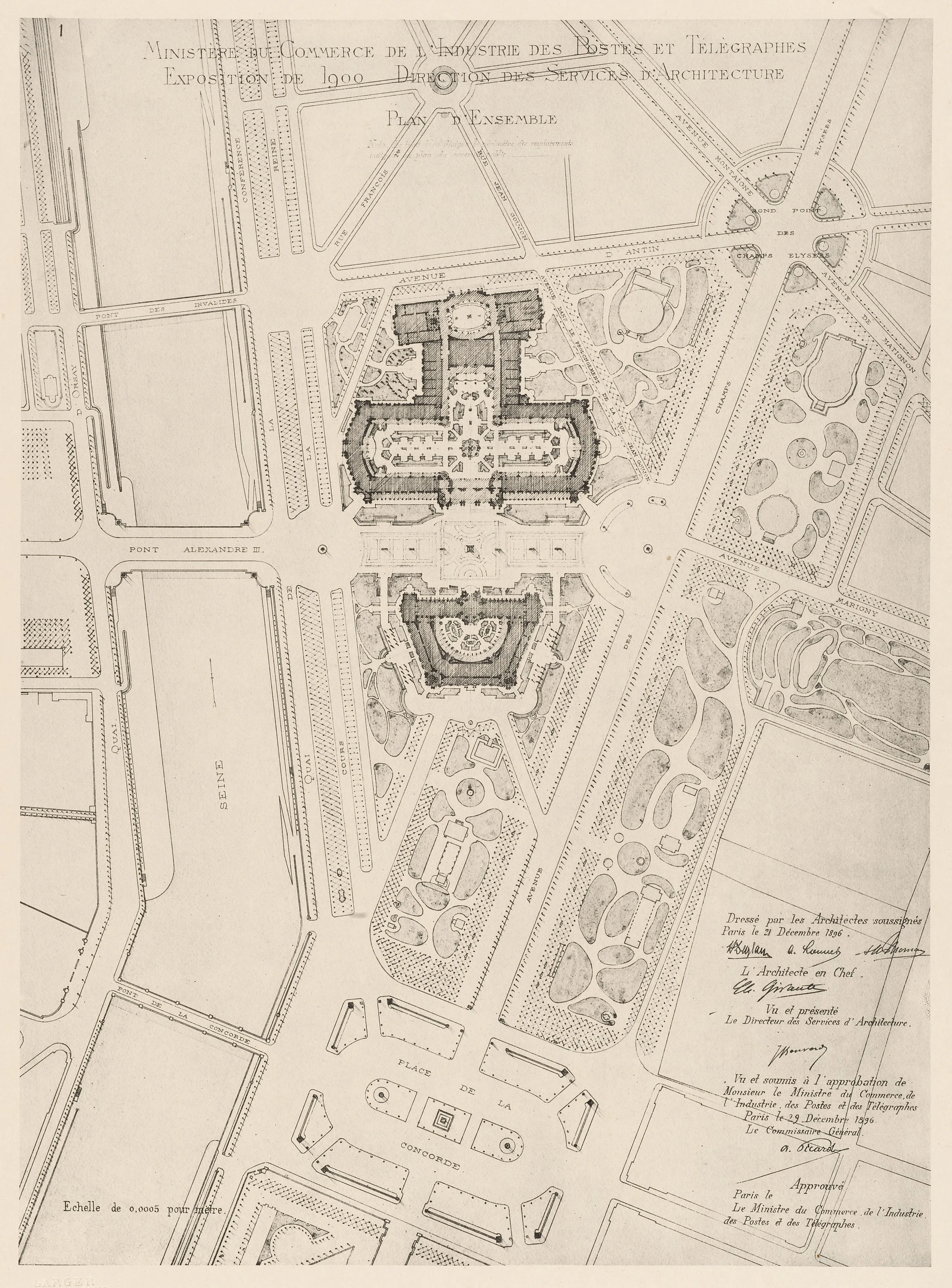 Exposition universelle de 1900. Projets approuvés par Monsieur le Ministre du Commerce, de l'Industrie - Plan d'ensemble