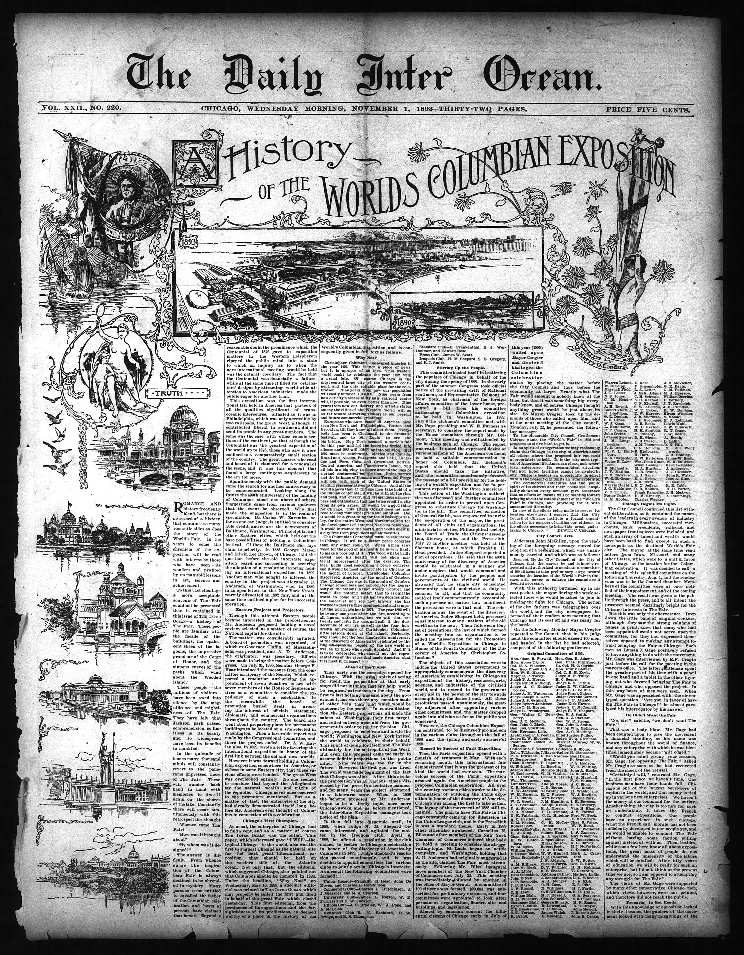 Chicago Inter Ocean Nov 1 1893 front page