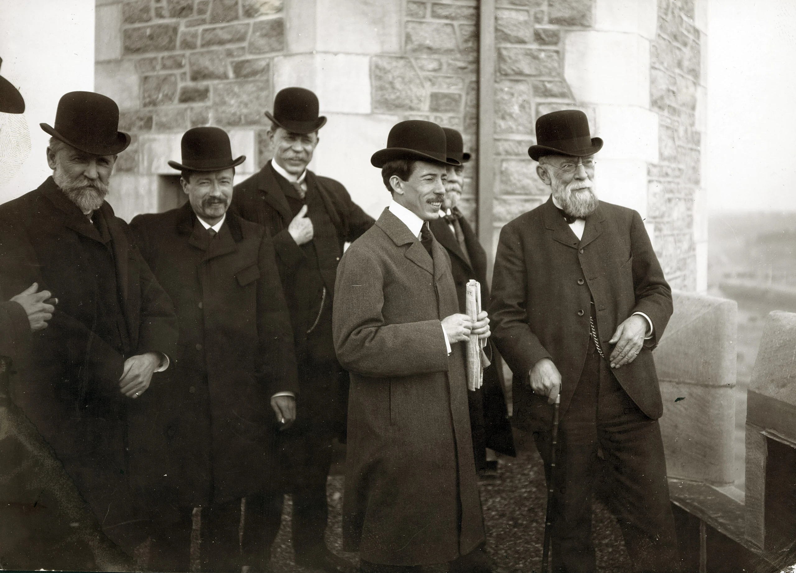 Aviator Alberto Santos Dumont with Washington University and Louisiana Purchase Exposition Officials view the 1904 World's Fair groun