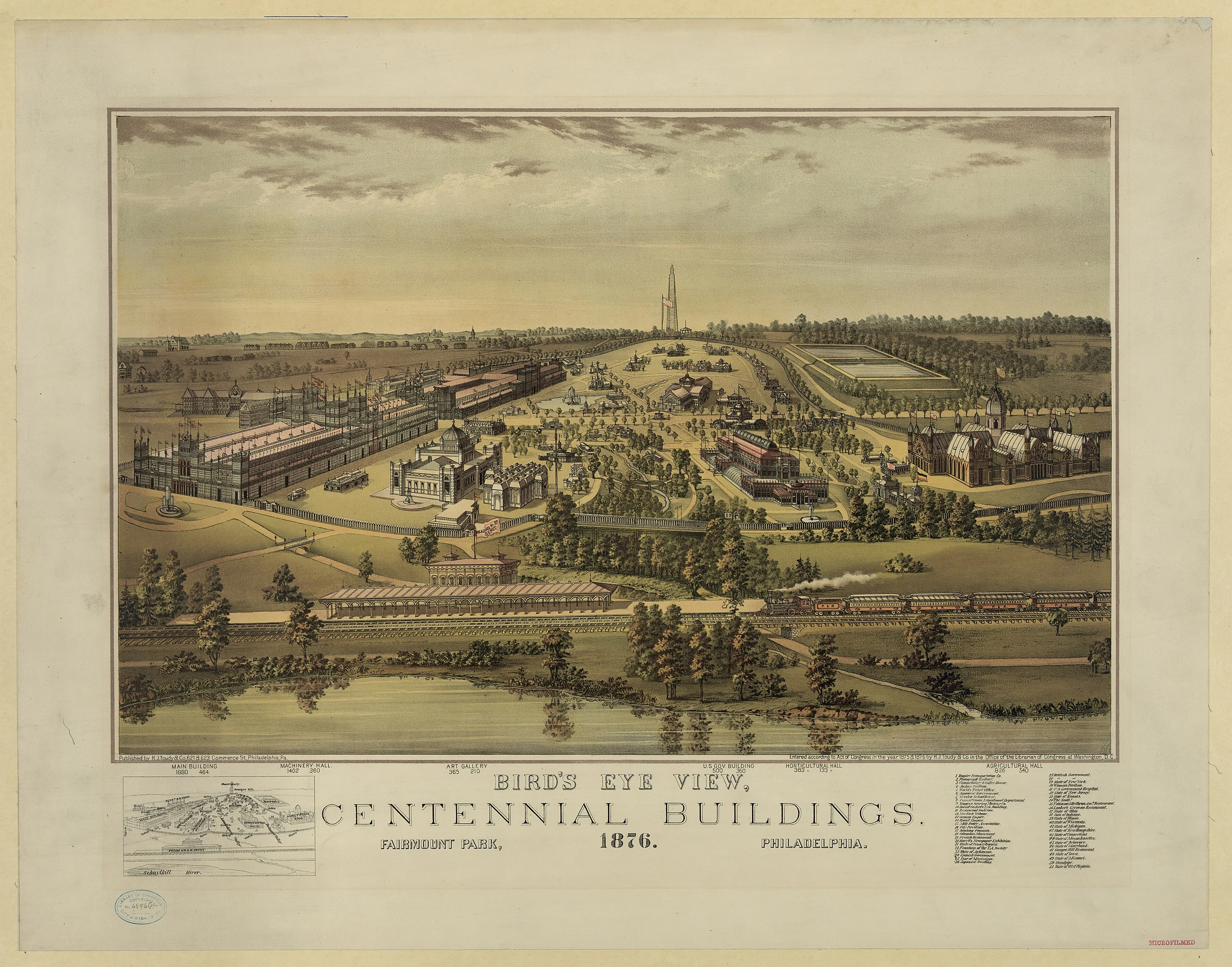 Bird's eye view, Centennial buildings, Fairmont Park, Philadelphia. 1876