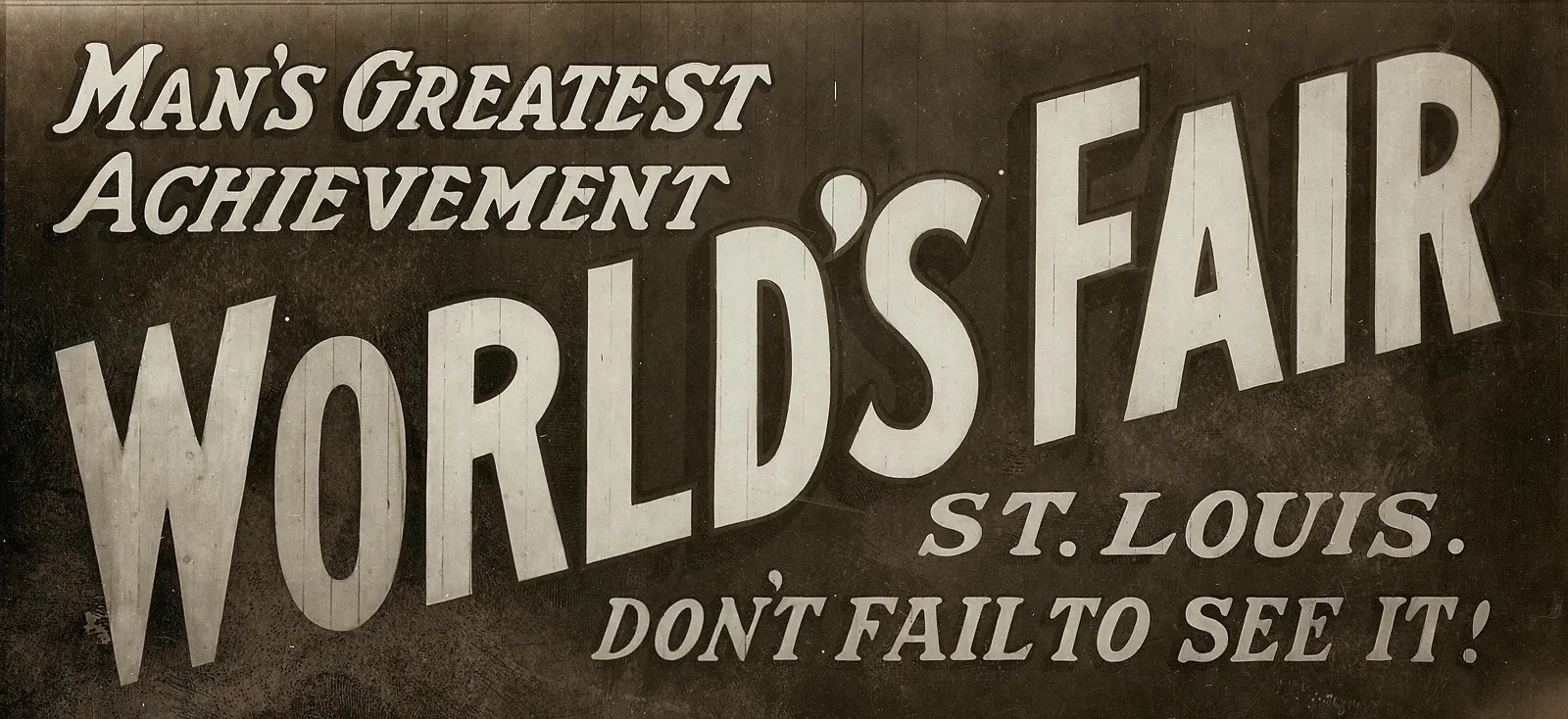 "Man's Greatest Achievement--Worlds Fair--St. Louis--Don't Fail to See It." Billboard at State and Washington Streets in Minneapolis