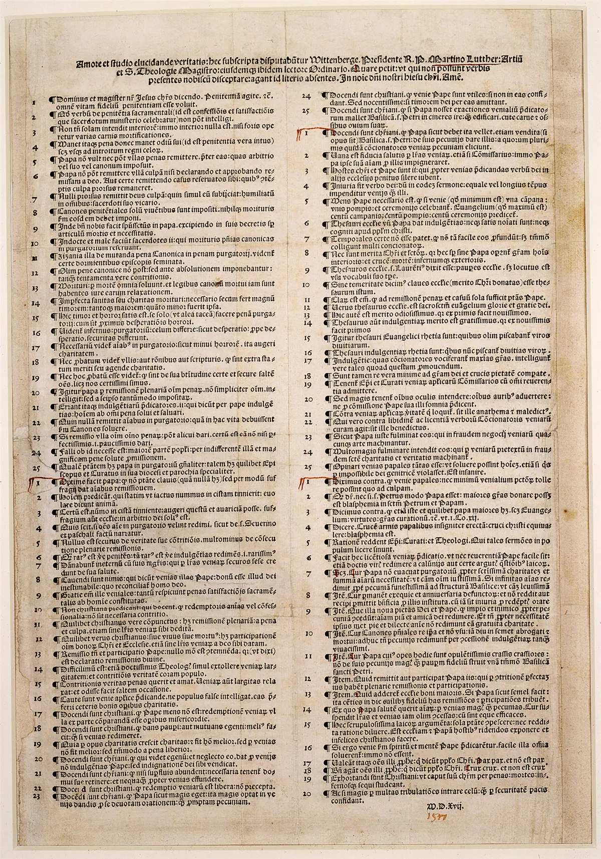 The printed text of Luther’s 95 Theses