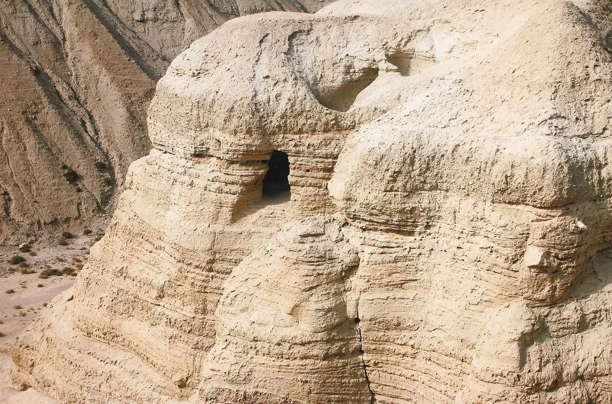 A cave in the cliffs at Qumran above the Dead Sea