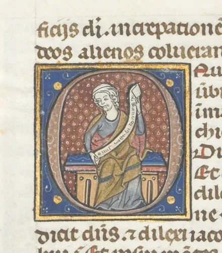 Fol. 368v, Malachi, historiated initial O, Malachi seated with a scroll