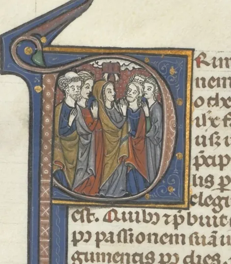 Fol. 463r, Acts, historiated initial P, the Ascension