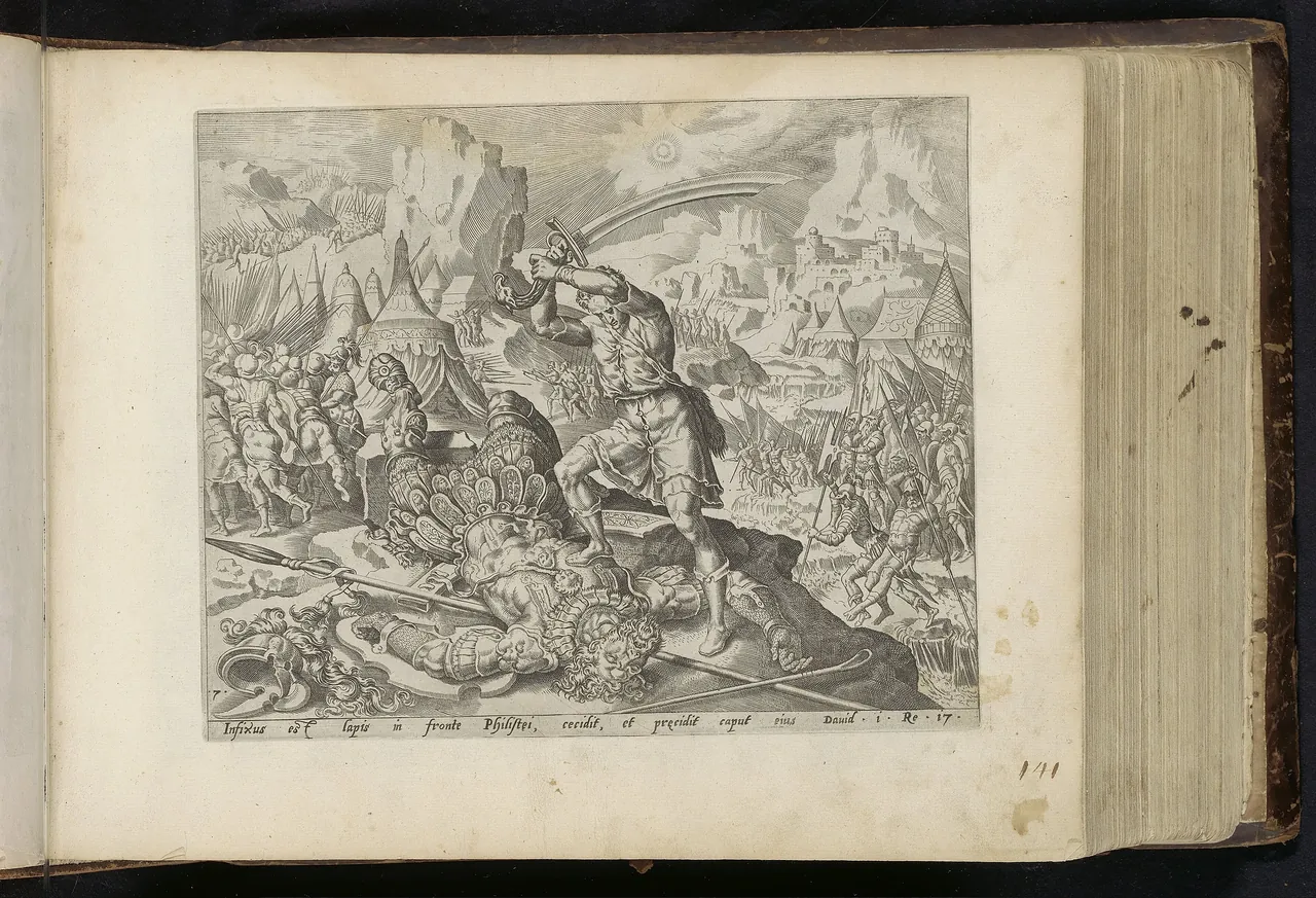 David onthoofdt Goliat Van Saul, David, en Goliath (serietitel) Geschiedenis van David en Saul (serietitel) Den Grooten 