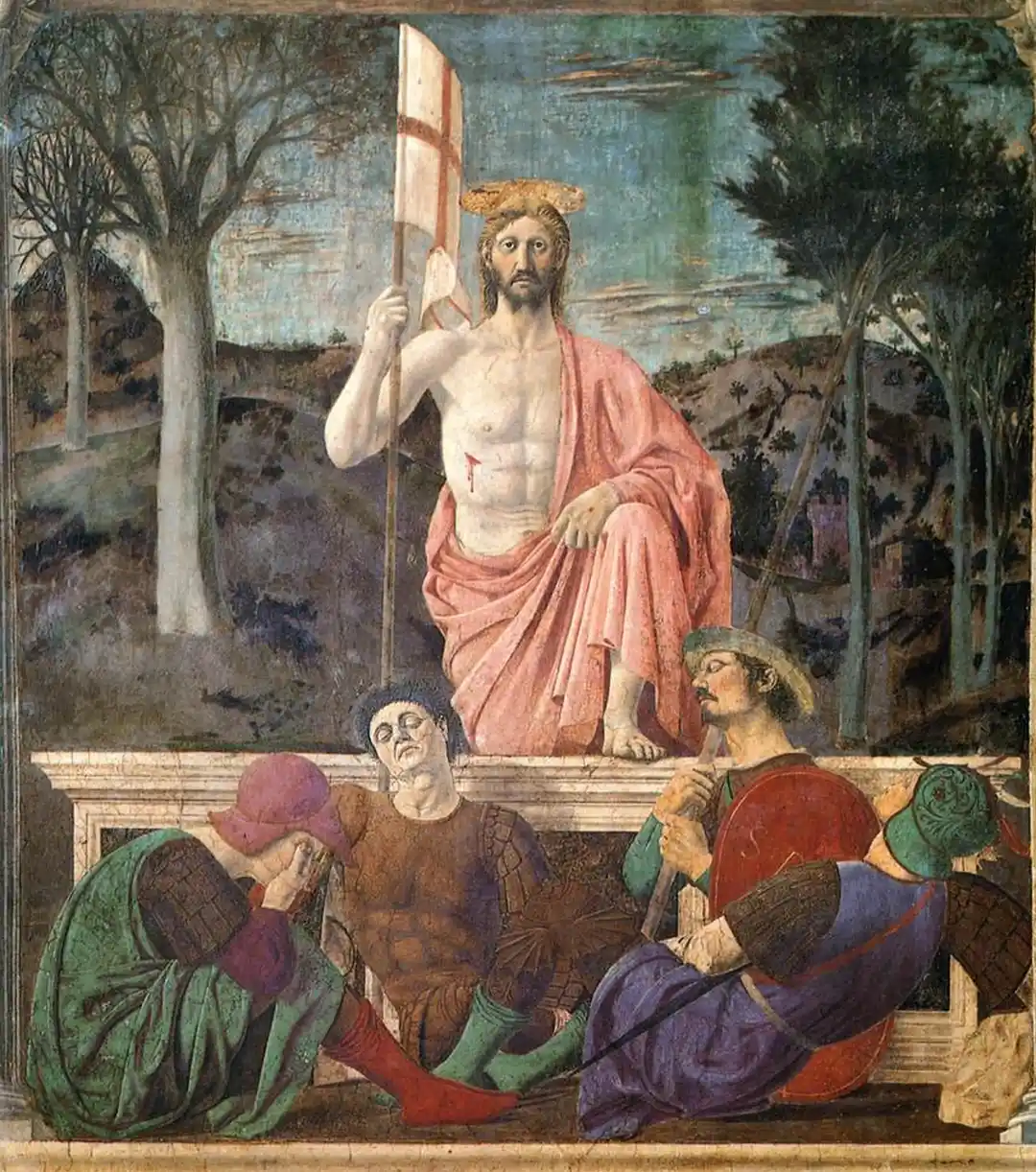 The Resurrection — Christ risen above the sleeping soldiers, cropped to the fresco itself
