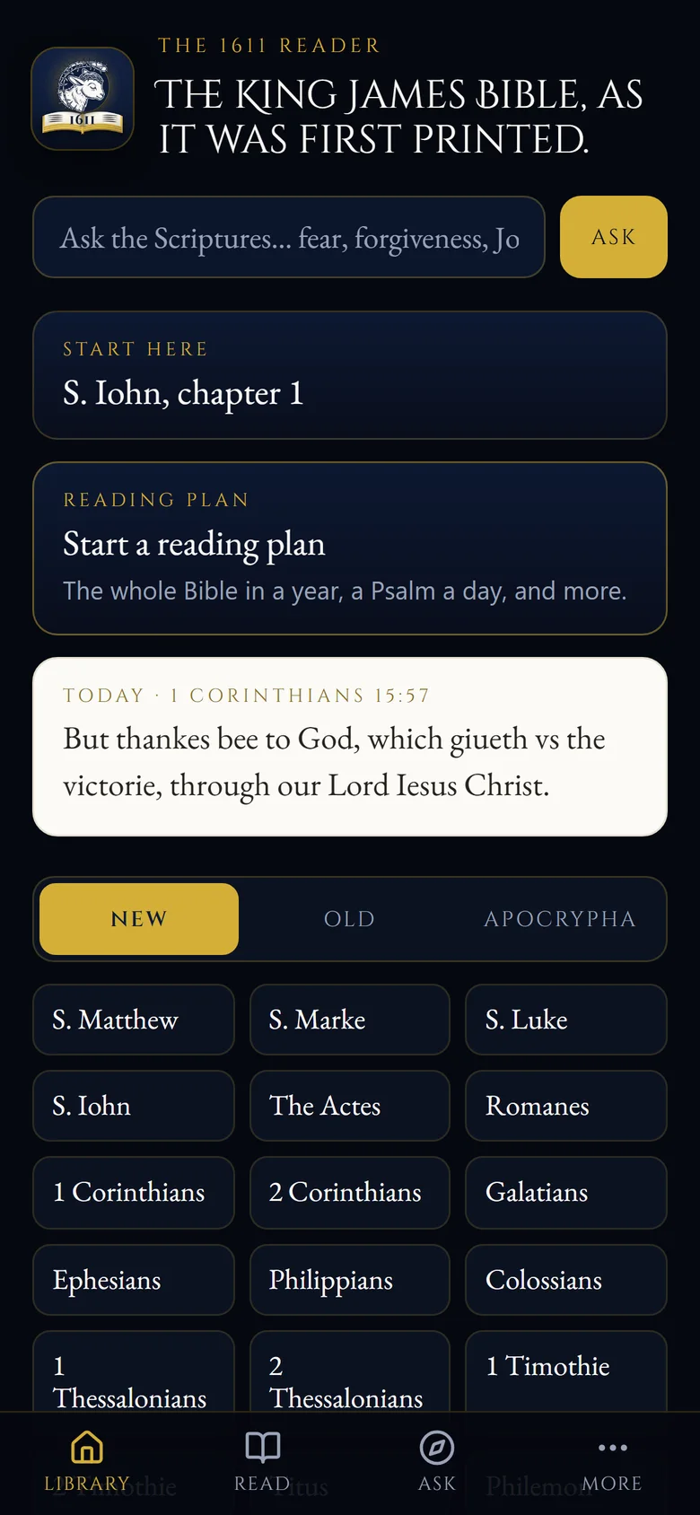 The 1611 Reader on a phone: the library