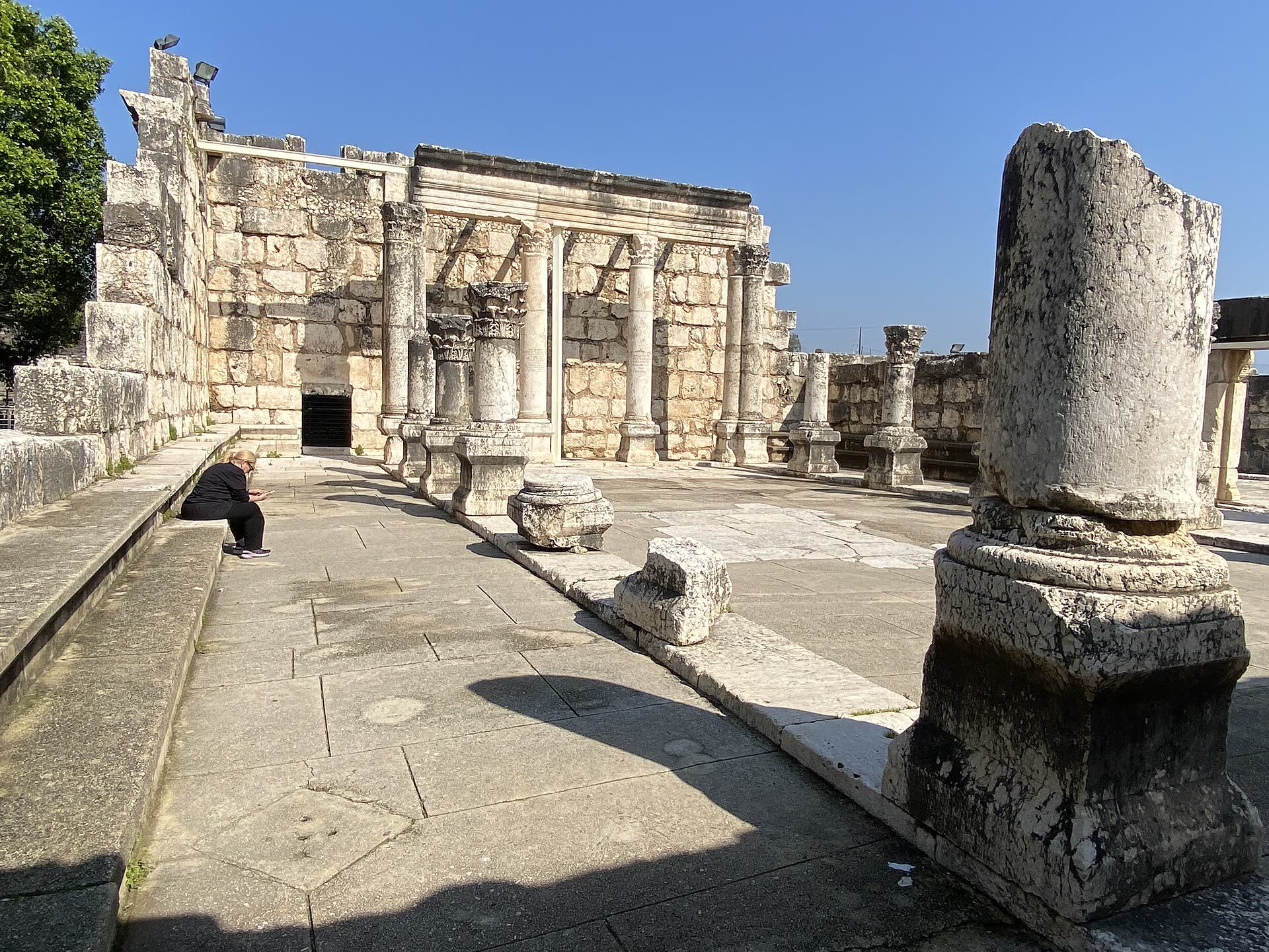 The limestone synagogue ruins at Capernaum